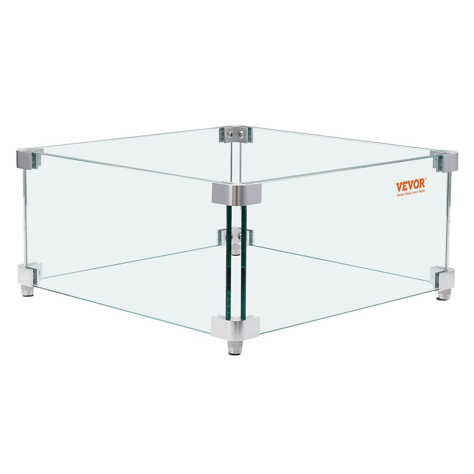 Fire Pits: VEVOR Gas Fire Pit Wind Guard for Square Fire Table, 380 x 380 x 180 mm Clear Tempered Wind Guard for Firepits, 8mm Thick Square Glass Shield, Glass Panel with Hard Corner Bracket & Feet