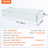 Fire Pits: VEVOR Gas Fire Pit Wind Guard for Square Fire Table, 595 x 190 x 165 mm Clear Tempered Wind Guard for Firepits, 8mm Thick Square Glass Shield, Glass Panel with Hard Corner Bracket & Feet