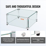 Fire Pits: VEVOR Gas Fire Pit Wind Guard for Square Fire Table, 543 x 543 x 191 mm Clear Tempered Wind Guard for Firepits, 8mm Thick Square Glass Shield, Glass Panel with Hard Corner Bracket & Feet