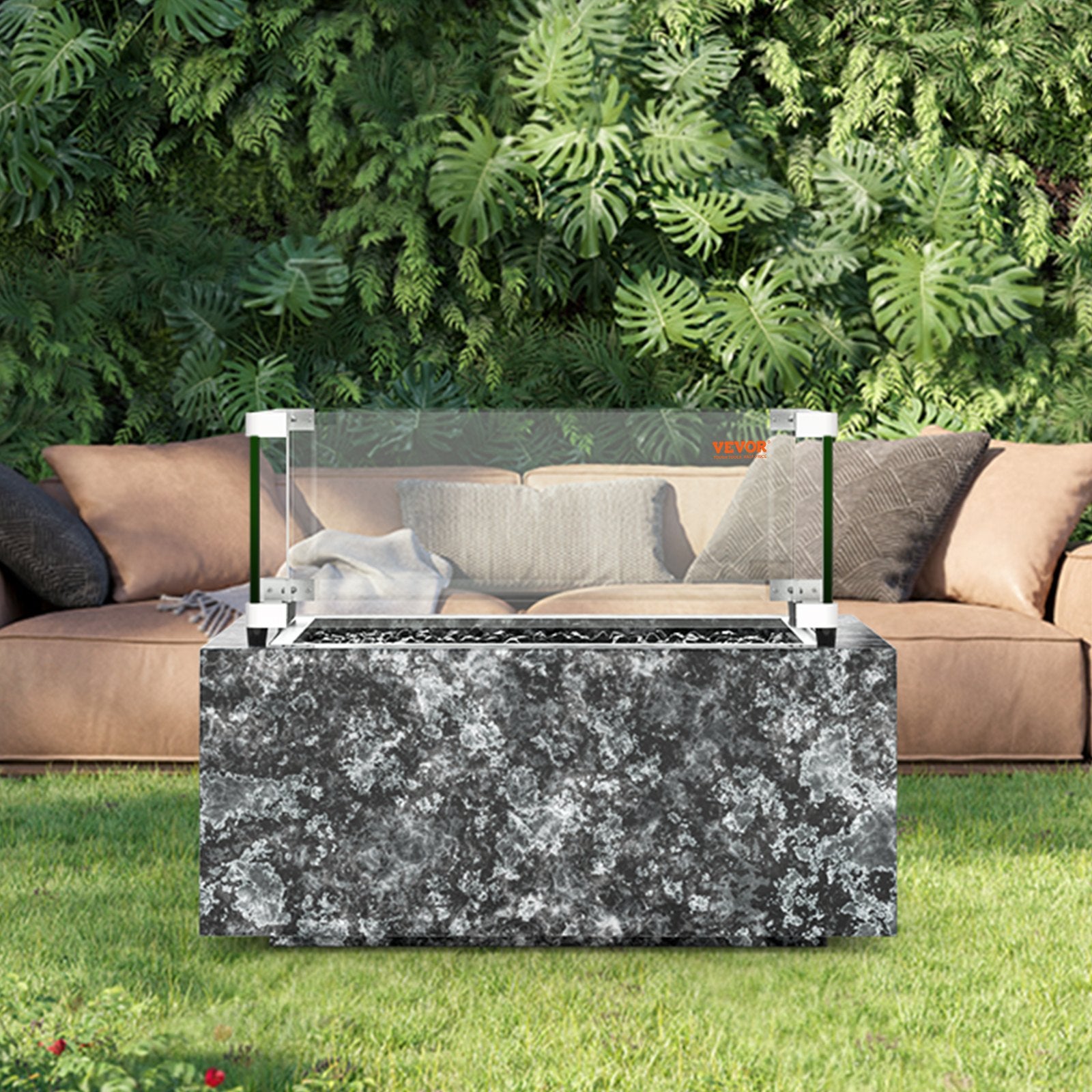 Fire Pits: VEVOR Gas Fire Pit Wind Guard for Square Fire Table, 543 x 543 x 191 mm Clear Tempered Wind Guard for Firepits, 8mm Thick Square Glass Shield, Glass Panel with Hard Corner Bracket & Feet