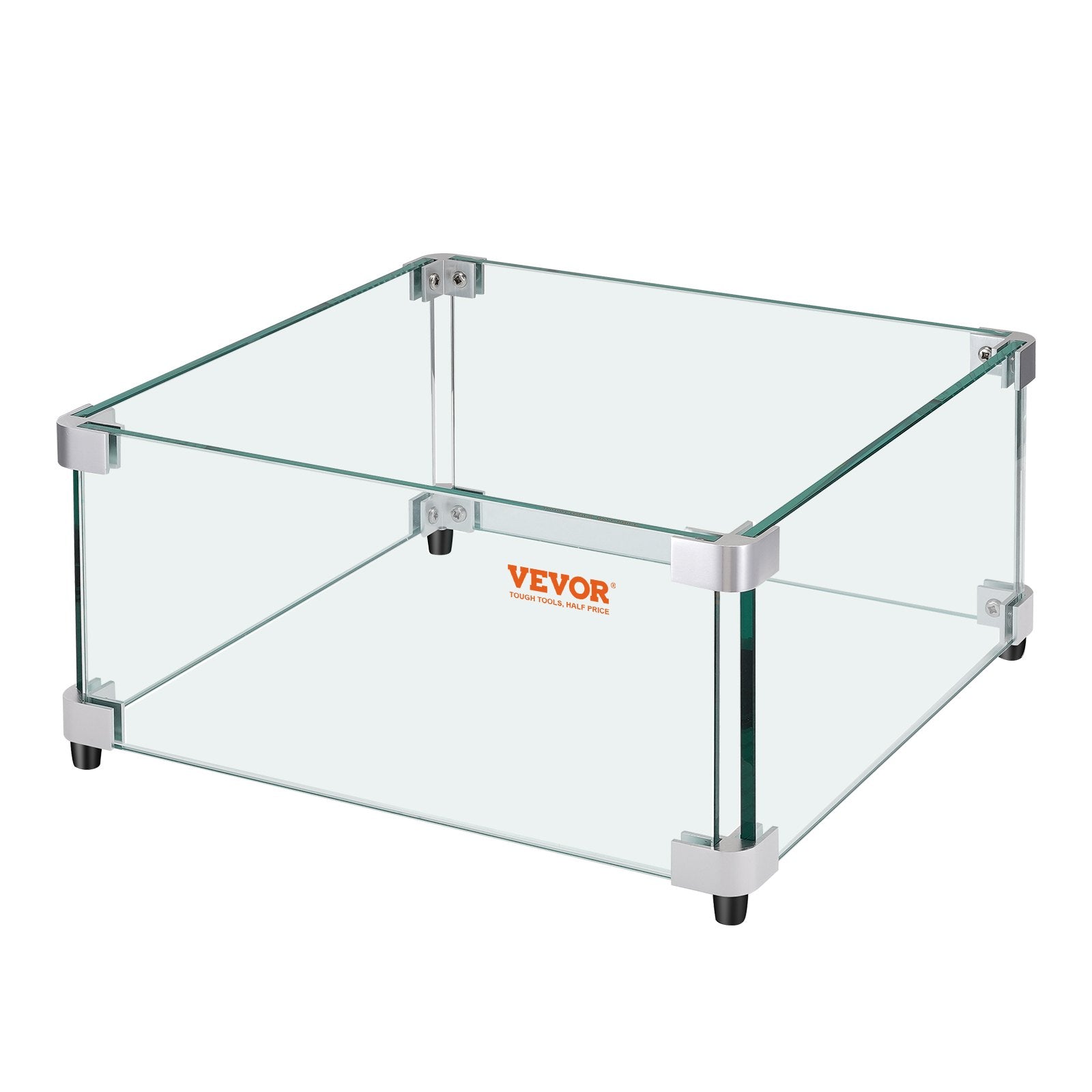 Fire Pits: VEVOR Gas Fire Pit Wind Guard for Square Fire Table, 493 x 493 x 191 mm Clear Tempered Wind Guard for Firepits, 8mm Thick Square Glass Shield, Glass Panel with Hard Corner Bracket & Feet