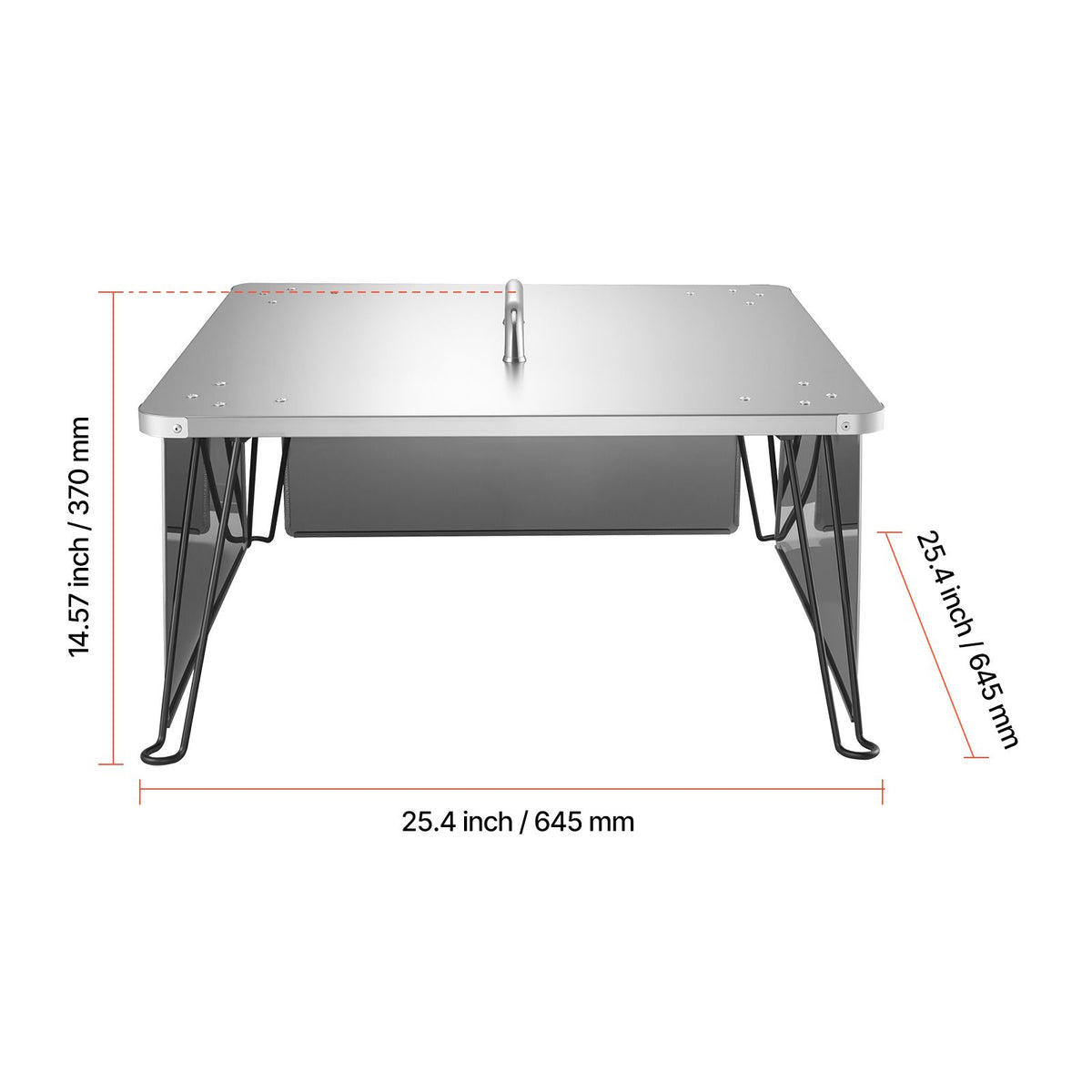 Fire Pit Heat Deflector, 645x645x370 mm Square Outdoor Burner Cover, Stainless Steel Bonfire Camping Wood Burning, Push Heat Down and Out with 4 Foldable Legs & Carrying Handle