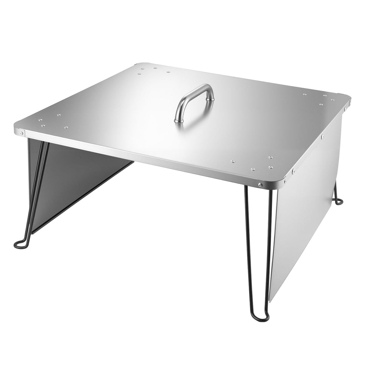 Fire Pit Heat Deflector, 645x645x370 mm Square Outdoor Burner Cover, Stainless Steel Bonfire Camping Wood Burning, Push Heat Down and Out with 4 Foldable Legs & Carrying Handle