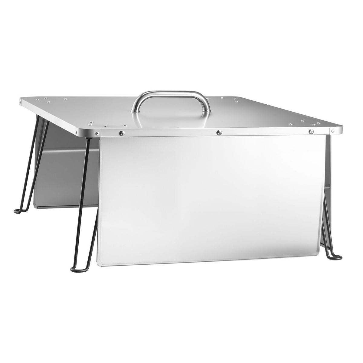 Fire Pit Heat Deflector, 645x645x370 mm Square Outdoor Burner Cover, Stainless Steel Bonfire Camping Wood Burning, Push Heat Down and Out with 4 Foldable Legs & Carrying Handle