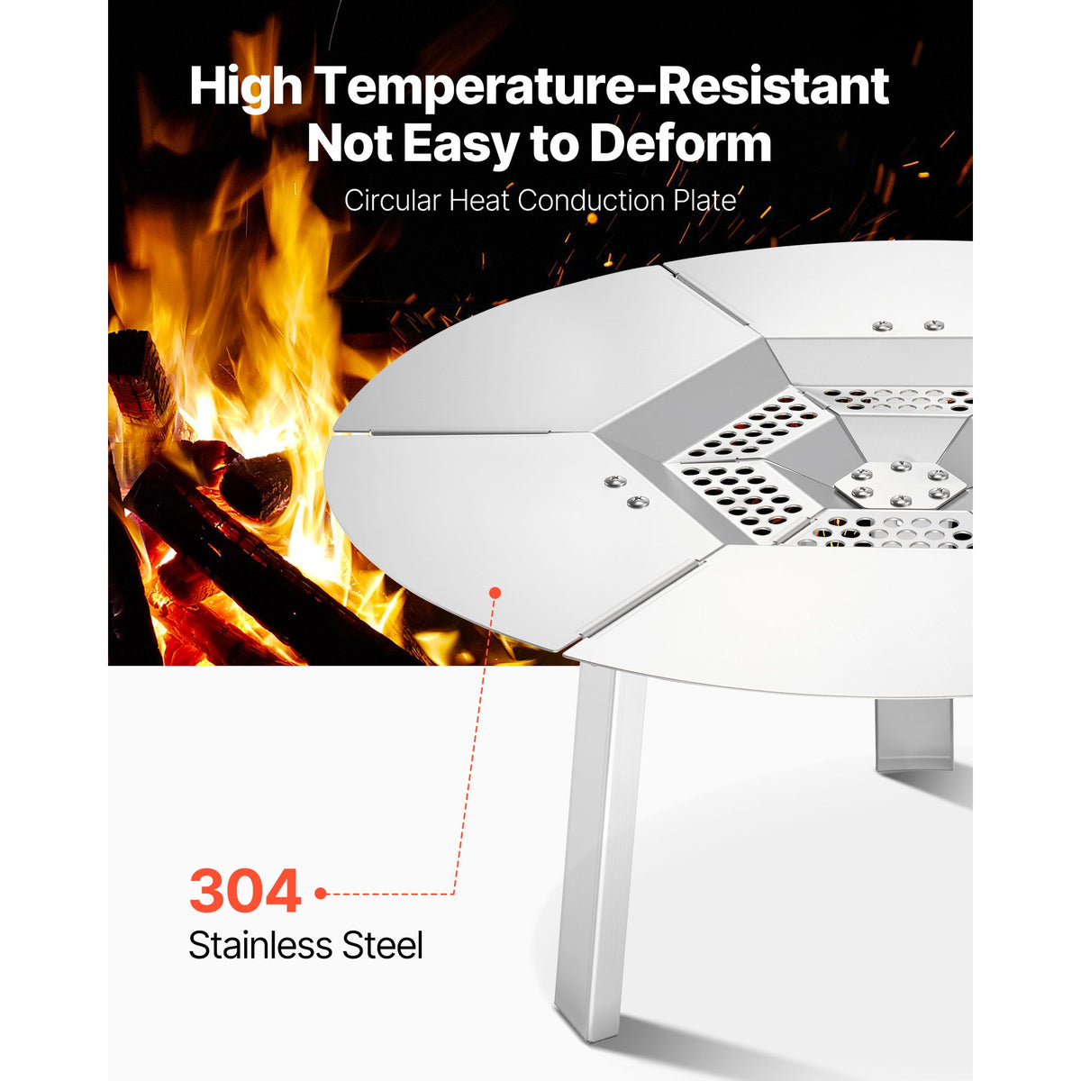 Fire Pit Heat Deflector for Solo Stove Ranger, 508 mm Round for Wood Burning Fire Pit, 304 Stainless Steel Heat Diffuser, Detachable Burner Cover Camping Accessories