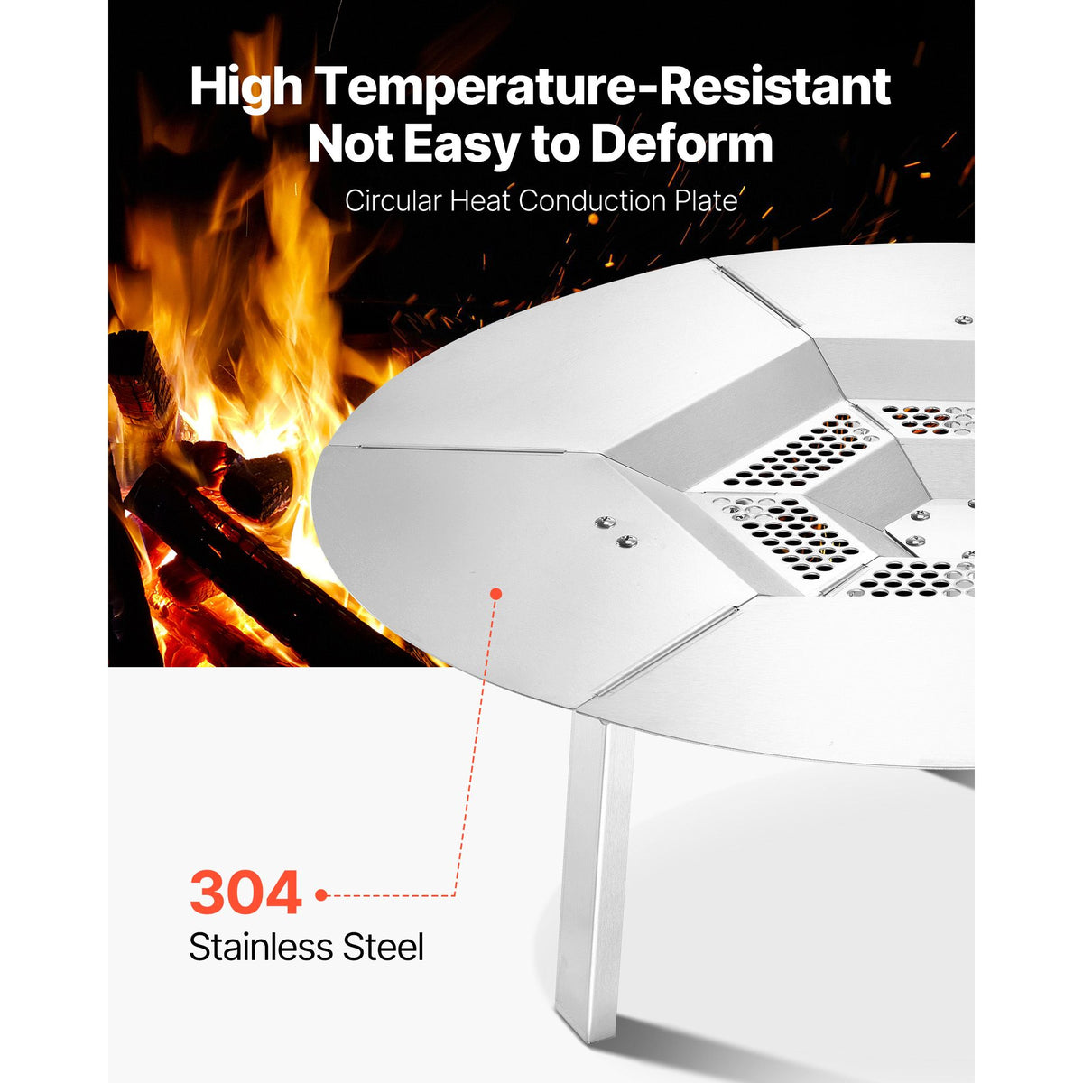 Fire Pit Heat Deflector for Solo Stove Yukon, 635 mm Bonfire Round for Wood Burning Fire Pit, 304 Stainless Steel Heat Diffuser, Detachable Burner Cover Camping Accessories