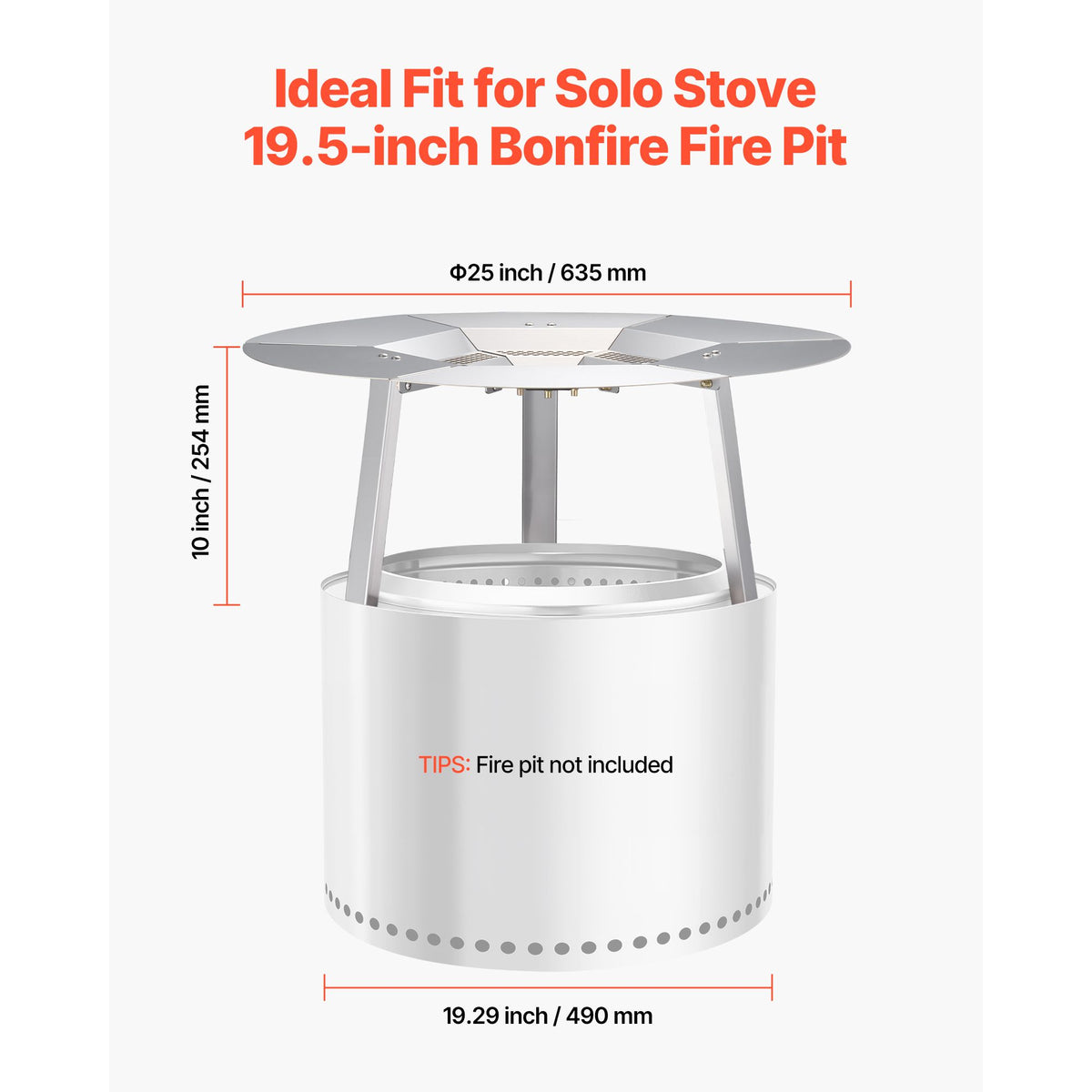 Fire Pit Heat Deflector for Solo Stove Yukon, 635 mm Bonfire Round for Wood Burning Fire Pit, 304 Stainless Steel Heat Diffuser, Detachable Burner Cover Camping Accessories