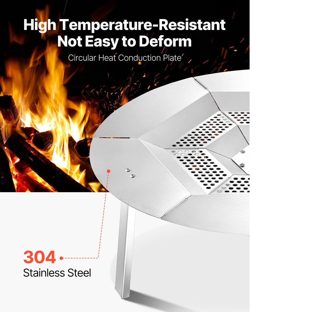 Fire Pit Heat Deflector for Solo Stove Yukon, 685.8 mm Bonfire Round for Wood Burning Fire Pit, 304 Stainless Steel Heat Diffuser, Detachable Burner Cover Camping Accessories