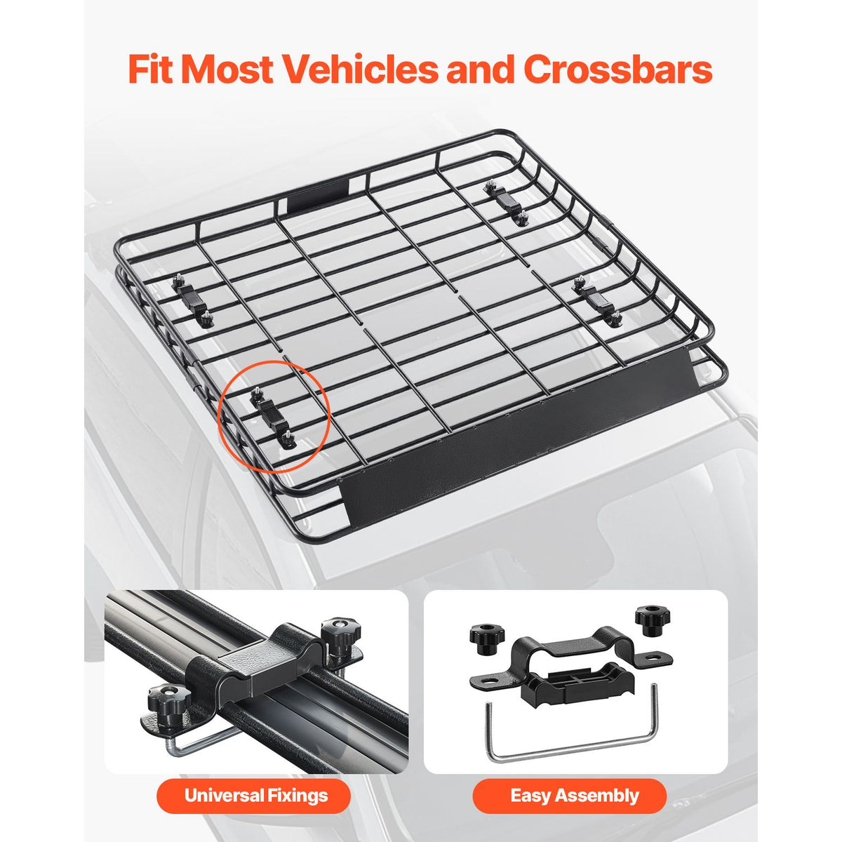 Roof Rack Cargo Carrier, 1095 x 1270 x 105 mm, Universal Rooftop Cargo Basket, Car Top Luggage Holder with 68 kg Max Load Capacity, 4.1 in Fence, Anti-Rust Alloy Steel, Wind Fairing, for SUV Car