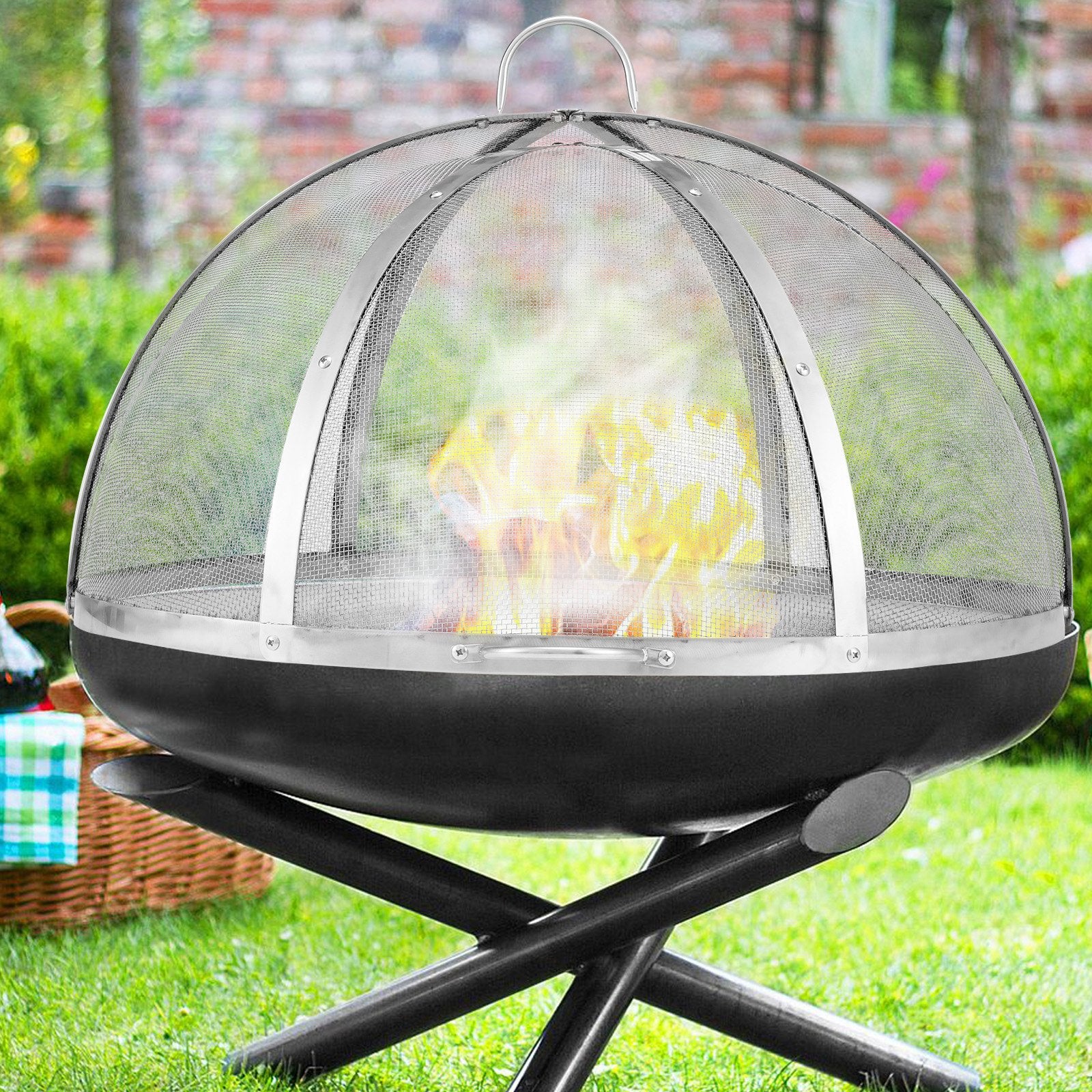 Fire Pits: VEVOR Firepit Spark Screen Lid, 36" Diameter, Outdoor Firepit Ring Cover Round Accessories, Fire Pit Metal Cover, Easy-Opening Stainless Steel Fire Ring Covers for Outdoor Patio Fire Pits Backyard