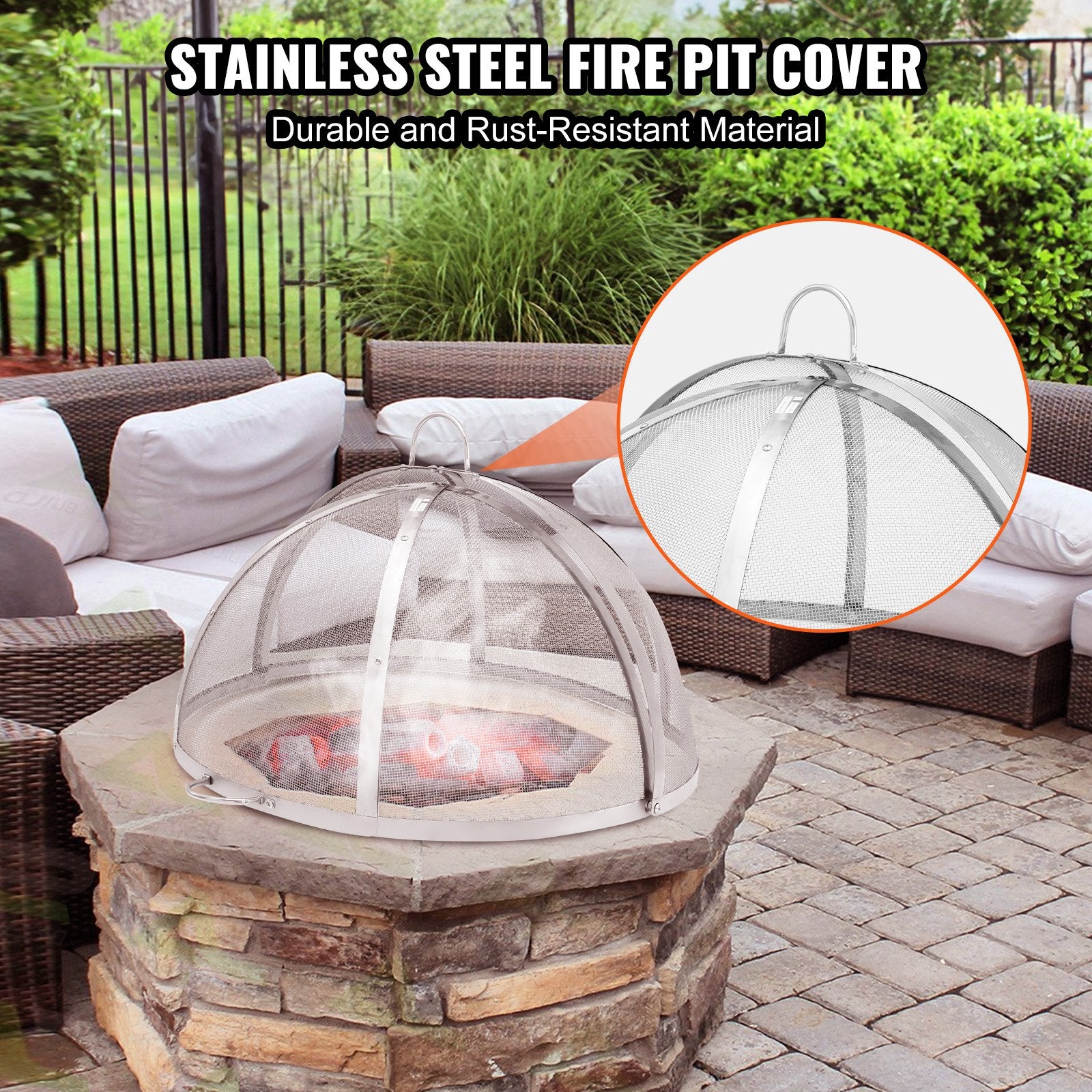 Fire Pits: VEVOR Firepit Spark Screen Lid, 40" Diameter, Outdoor Firepit Ring Cover Round Accessories, Fire Pit Metal Cover, Easy-Opening Stainless Steel Fire Ring Covers for Outdoor Patio Fire Pits Backyard