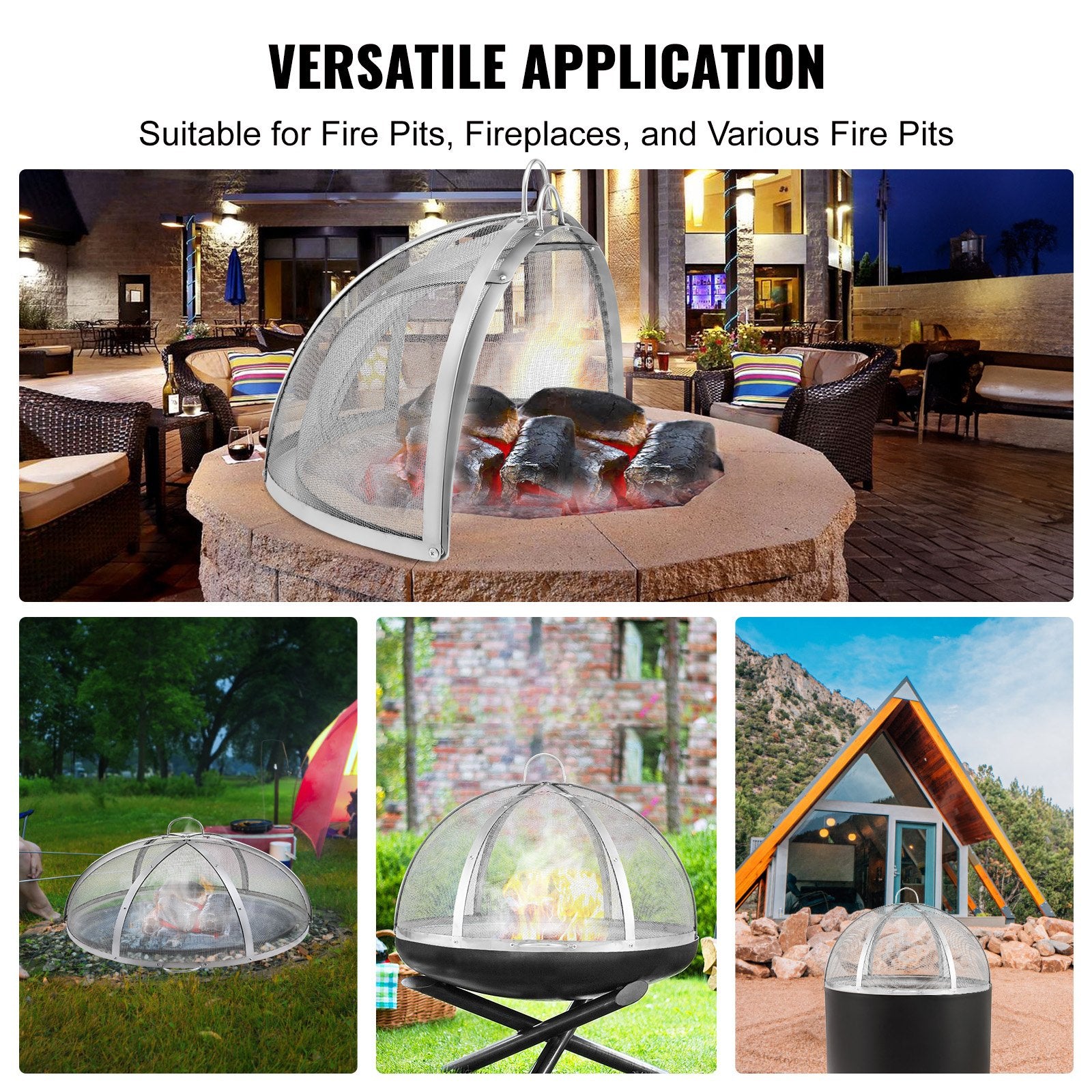 Fire Pits: VEVOR Firepit Spark Screen Lid, 40" Diameter, Outdoor Firepit Ring Cover Round Accessories, Fire Pit Metal Cover, Easy-Opening Stainless Steel Fire Ring Covers for Outdoor Patio Fire Pits Backyard