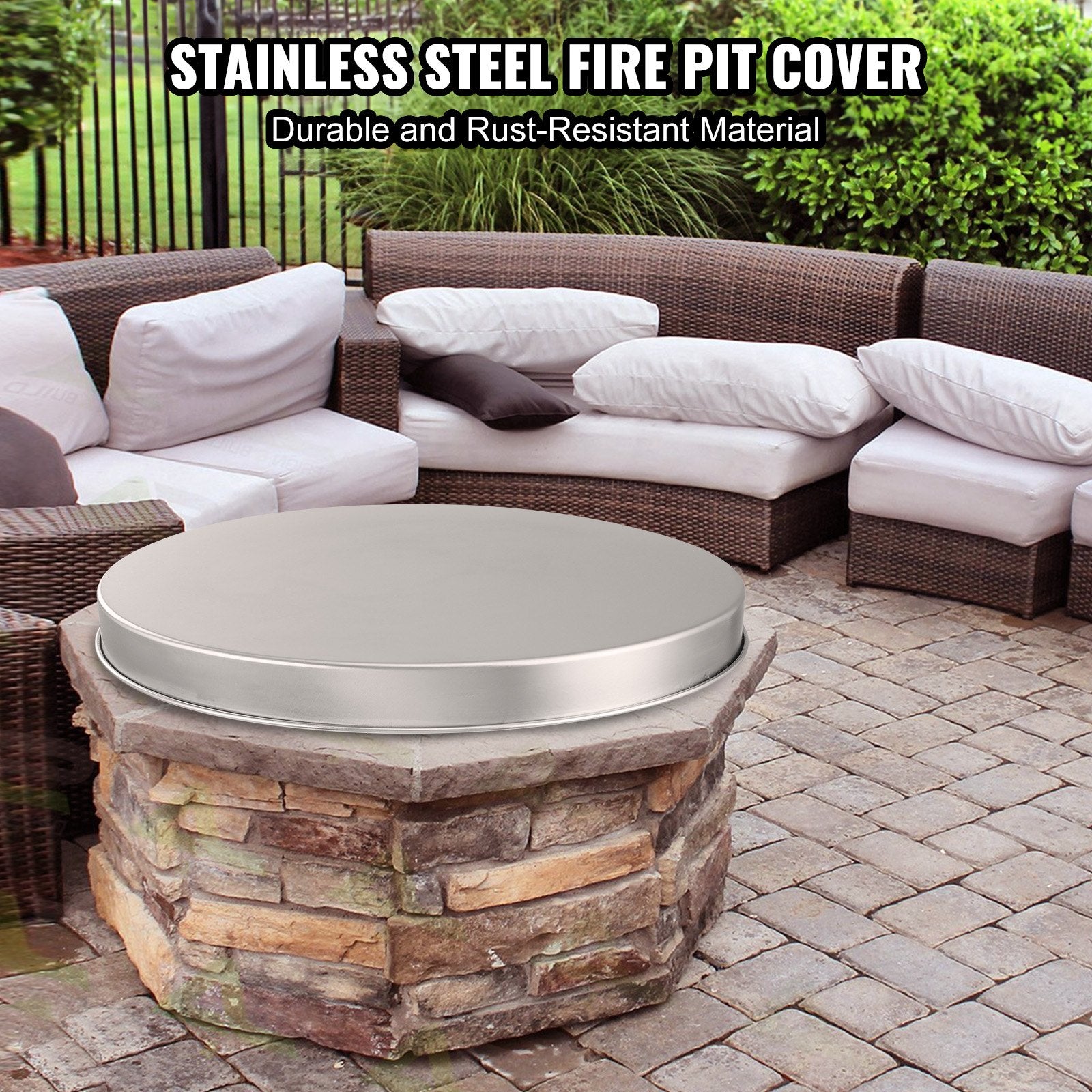 Fire Pits: VEVOR Fire Pit Cover Lid, 27" Portable Firepit Spark Screen,Stainless Steel Steel Metal Cover, Easy-Opening Outdoor Wood Burning and Camping Stove Accessory, for Outdoor Patio Fire Pits Backyard