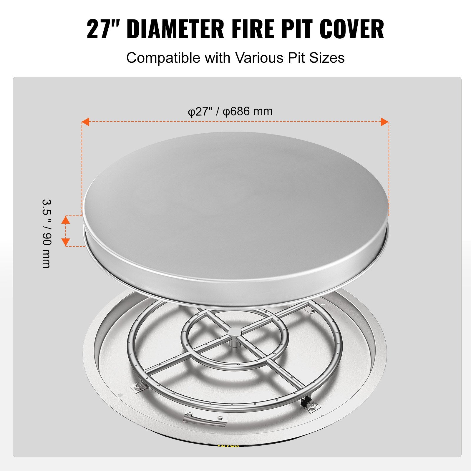 Fire Pits: VEVOR Fire Pit Cover Lid, 27" Portable Firepit Spark Screen,Stainless Steel Steel Metal Cover, Easy-Opening Outdoor Wood Burning and Camping Stove Accessory, for Outdoor Patio Fire Pits Backyard