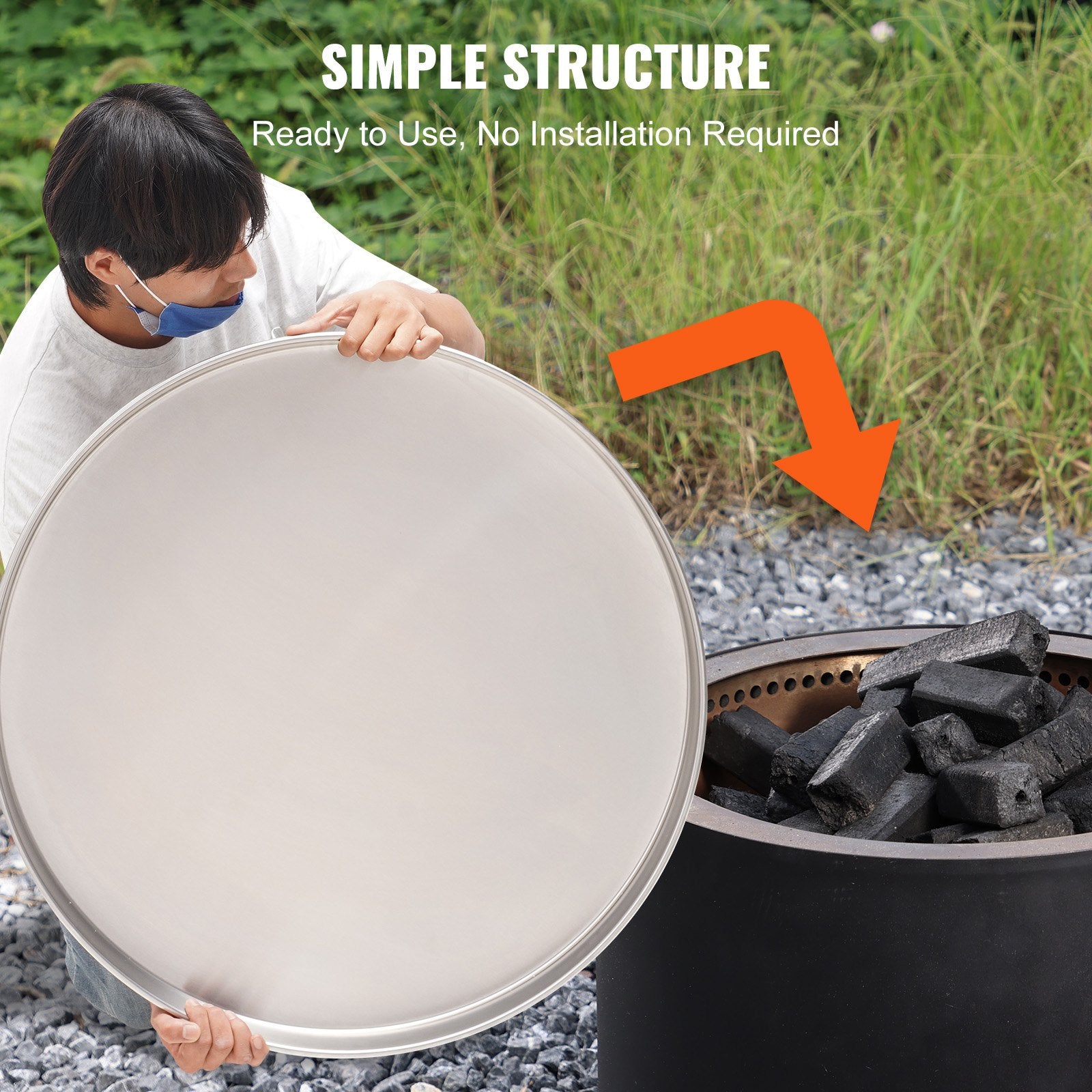 Fire Pits: VEVOR Fire Pit Cover Lid, 27" Portable Firepit Spark Screen,Stainless Steel Steel Metal Cover, Easy-Opening Outdoor Wood Burning and Camping Stove Accessory, for Outdoor Patio Fire Pits Backyard