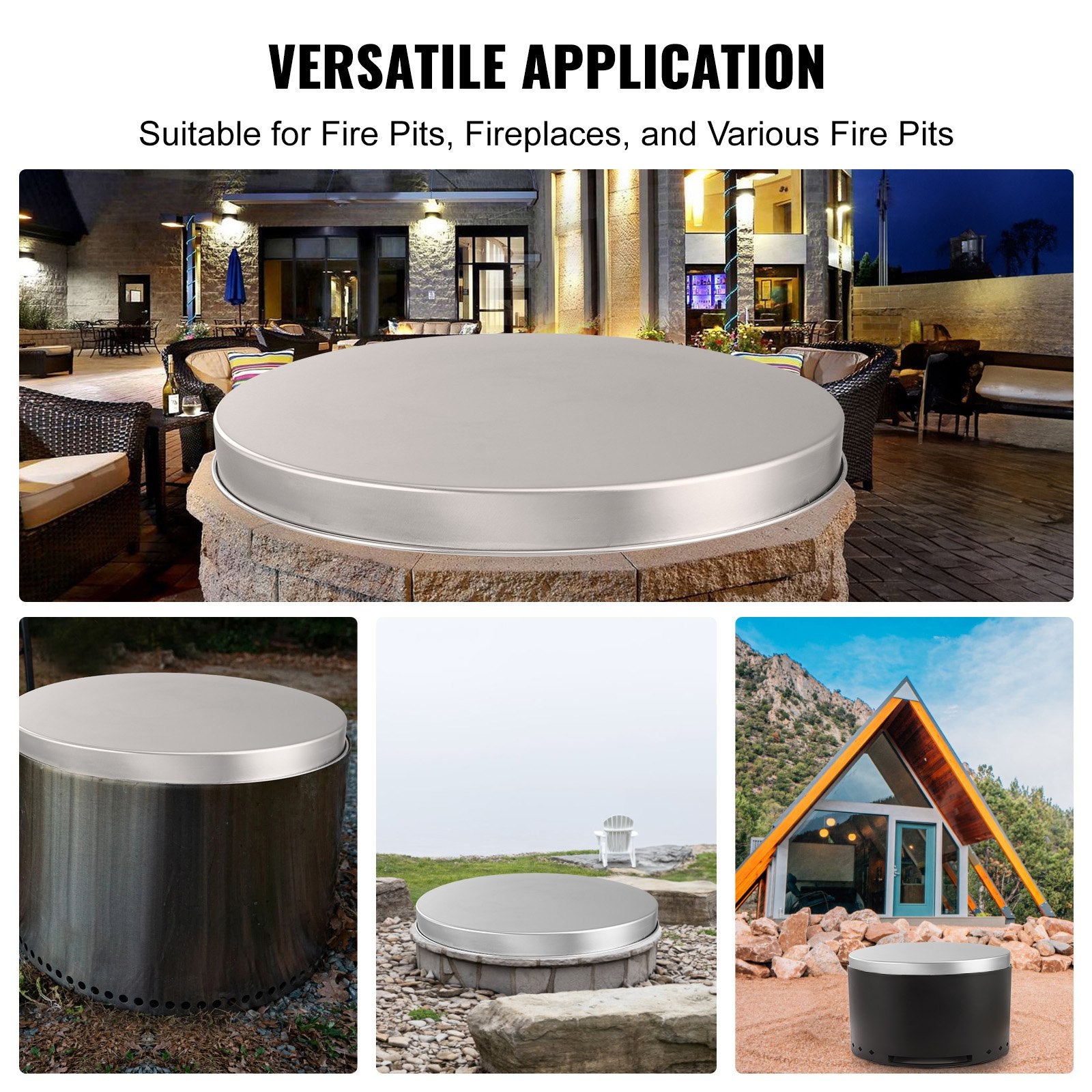 Fire Pits: VEVOR Fire Pit Cover Lid, 27" Portable Firepit Spark Screen,Stainless Steel Steel Metal Cover, Easy-Opening Outdoor Wood Burning and Camping Stove Accessory, for Outdoor Patio Fire Pits Backyard