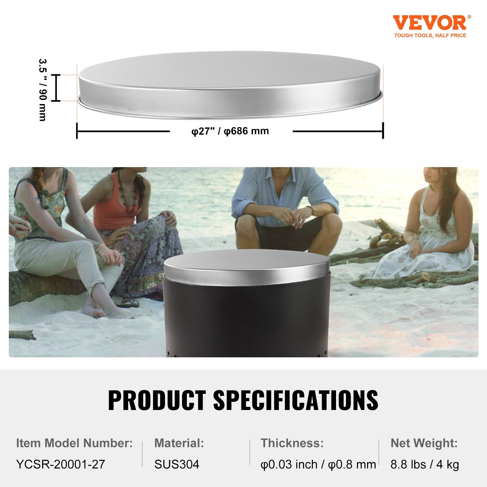 Fire Pits: VEVOR Fire Pit Cover Lid, 27" Portable Firepit Spark Screen,Stainless Steel Steel Metal Cover, Easy-Opening Outdoor Wood Burning and Camping Stove Accessory, for Outdoor Patio Fire Pits Backyard