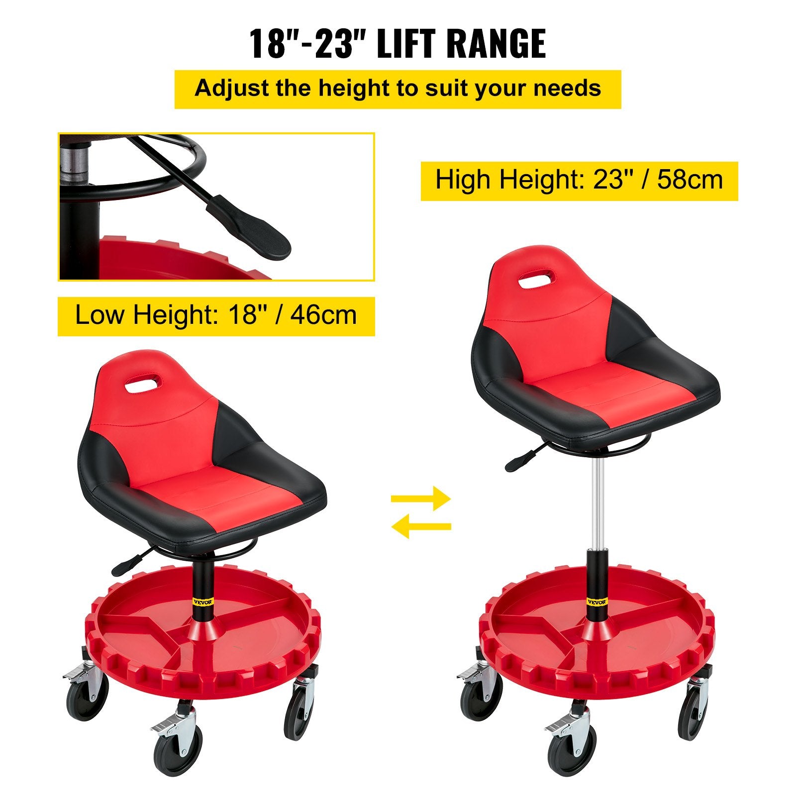 Gymnastics: VEVOR Rolling Garage Stool 300LBS Adjustable Mechanic Work Shop Seat w/Casters