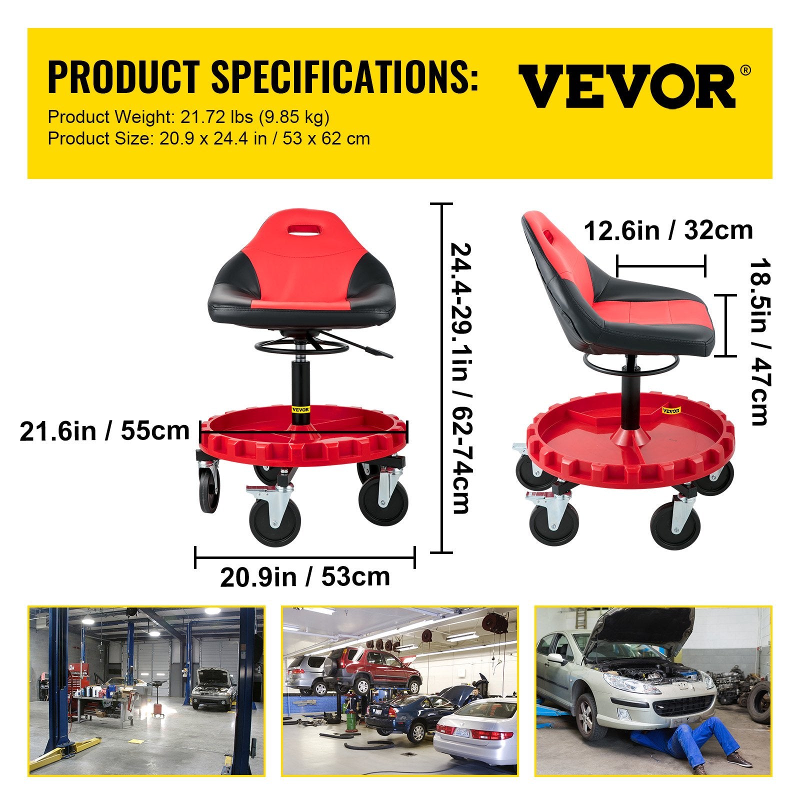 Gymnastics: VEVOR Rolling Garage Stool 300LBS Adjustable Mechanic Work Shop Seat w/Casters