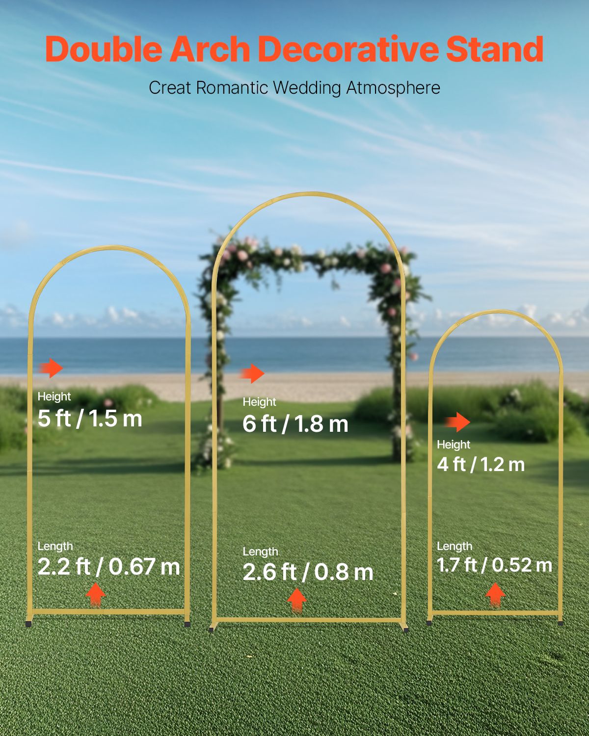 Wedding Arch Backdrop Stand, Set of 3, Metal Stable Stand with Case Connection & Chassis Crossbar Design, Easy-to-Assemble Gold Stand with Premium Metal, Fit for Birthday, Celebration, Holiday