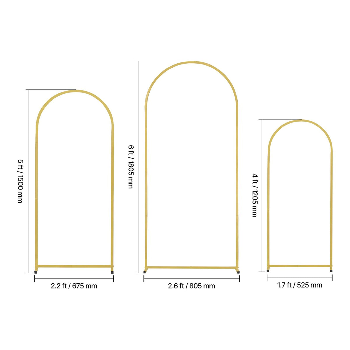 Wedding Arch Backdrop Stand, Set of 3, Metal Stable Stand with Case Connection & Chassis Crossbar Design, Easy-to-Assemble Gold Stand with Premium Metal, Fit for Birthday, Celebration, Holiday