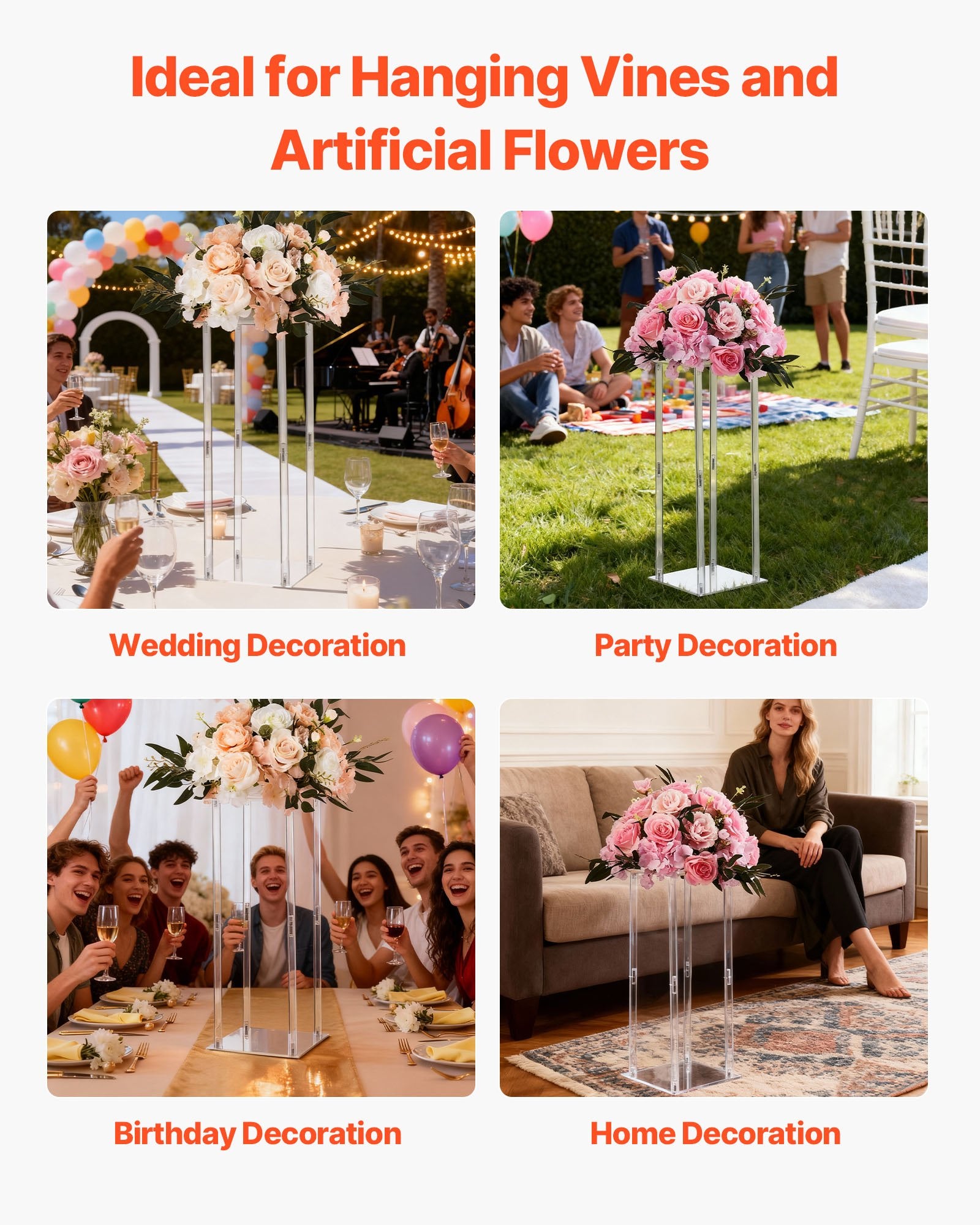 Wedding Flower Stand, 10PCS 50cm Column Flower Stand, Floral Stands with Acrylic Laminate, Cylindrical Cubic Floral Display Rack for Wedding, Party, Birthday, Home, Centerpiece Stands