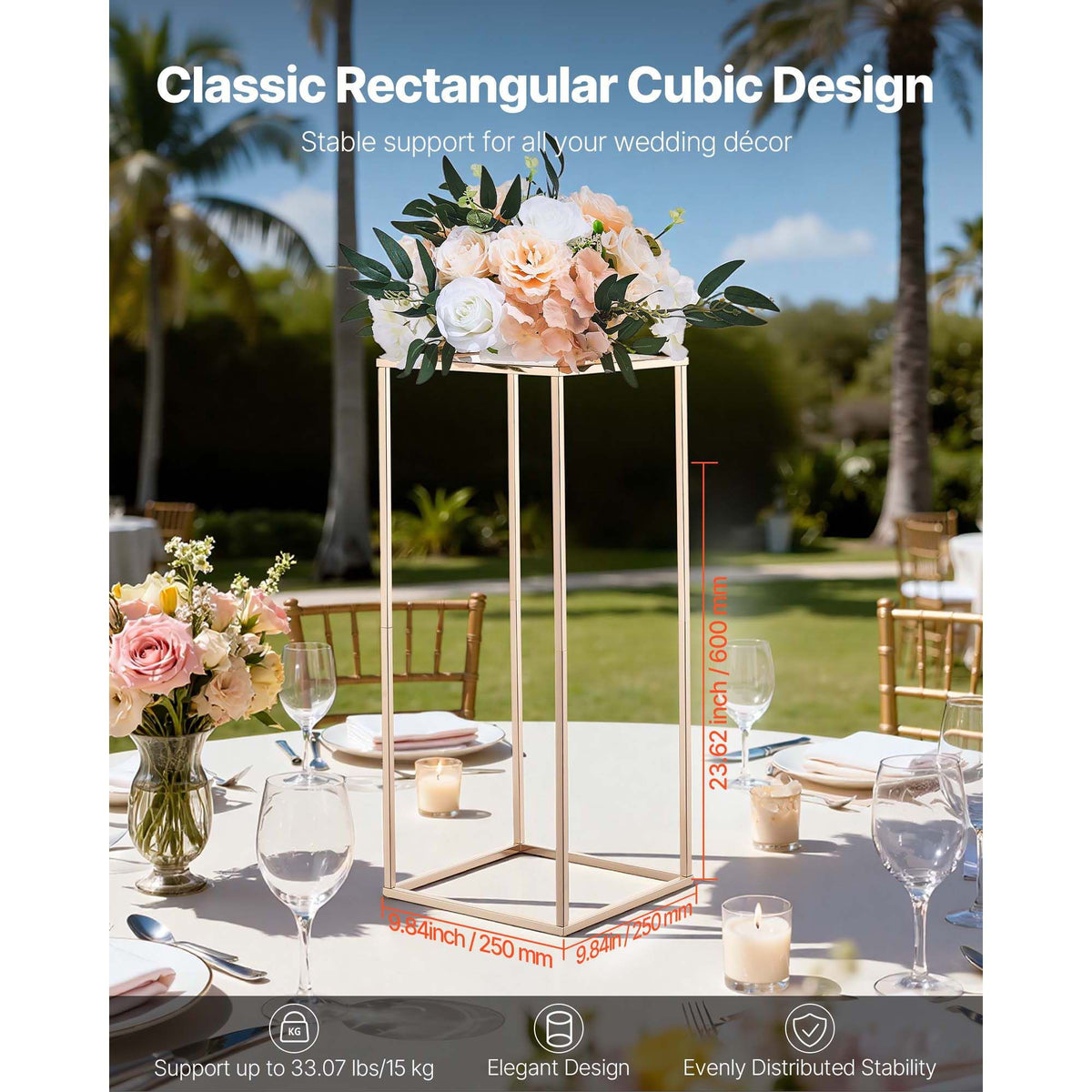 Wedding Flower Stand, 10PCS 60cm Column Flower Stand, Floral Stands with Metal Laminate, Gold Rectangular Floral Display Rack for Wedding, Party, Birthday, Home,  Gold Centerpiece Stands