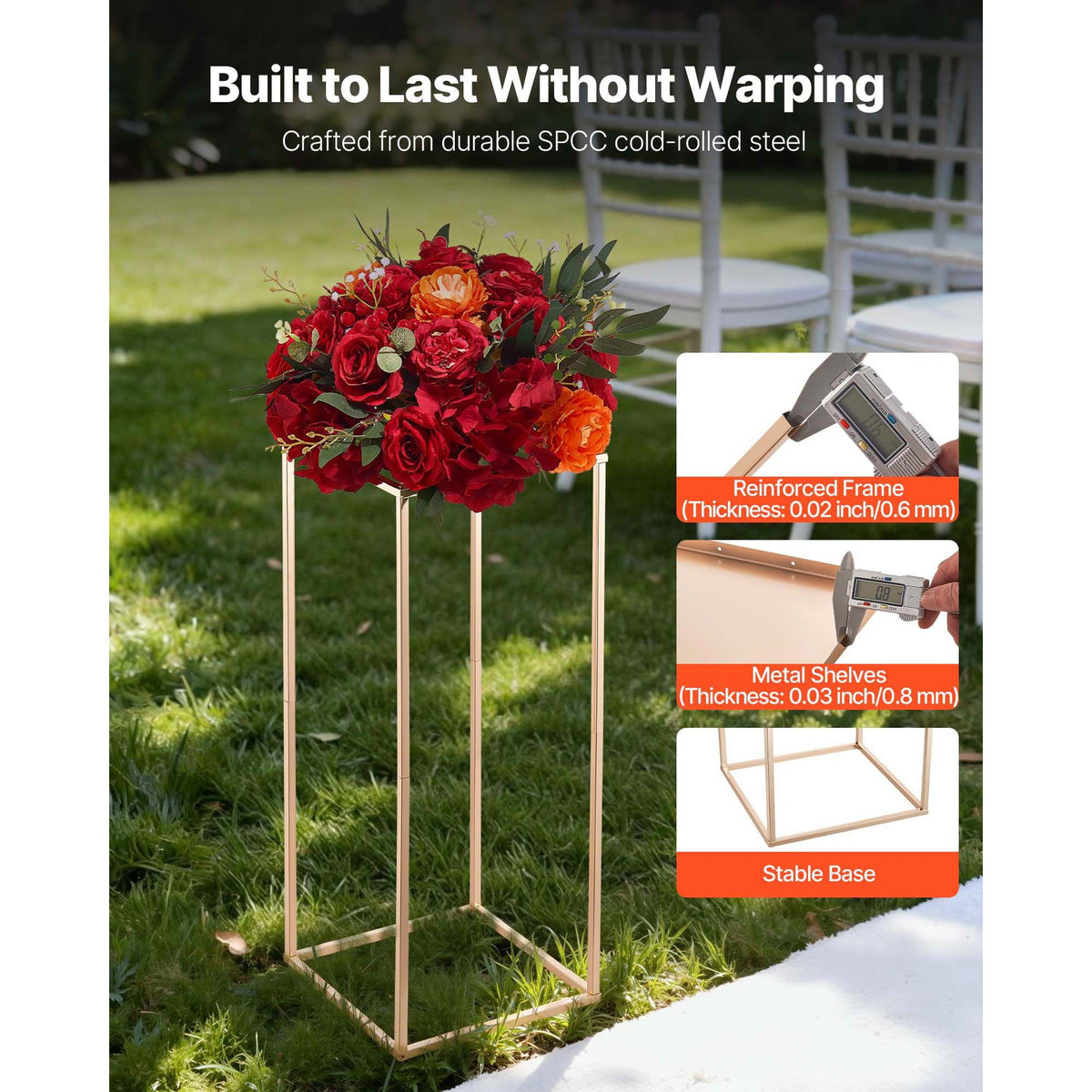 Wedding Flower Stand, 10PCS 60cm Column Flower Stand, Floral Stands with Metal Laminate, Gold Rectangular Floral Display Rack for Wedding, Party, Birthday, Home,  Gold Centerpiece Stands