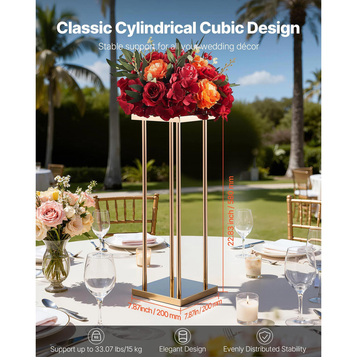 Wedding Flower Stand, 10PCS 60cm Column Flower Stand, Floral Stands with Metal Laminate, Cylindrical Cubic Floral Display Rack for Wedding, Party, Birthday, Home, Gold Centerpiece Stands