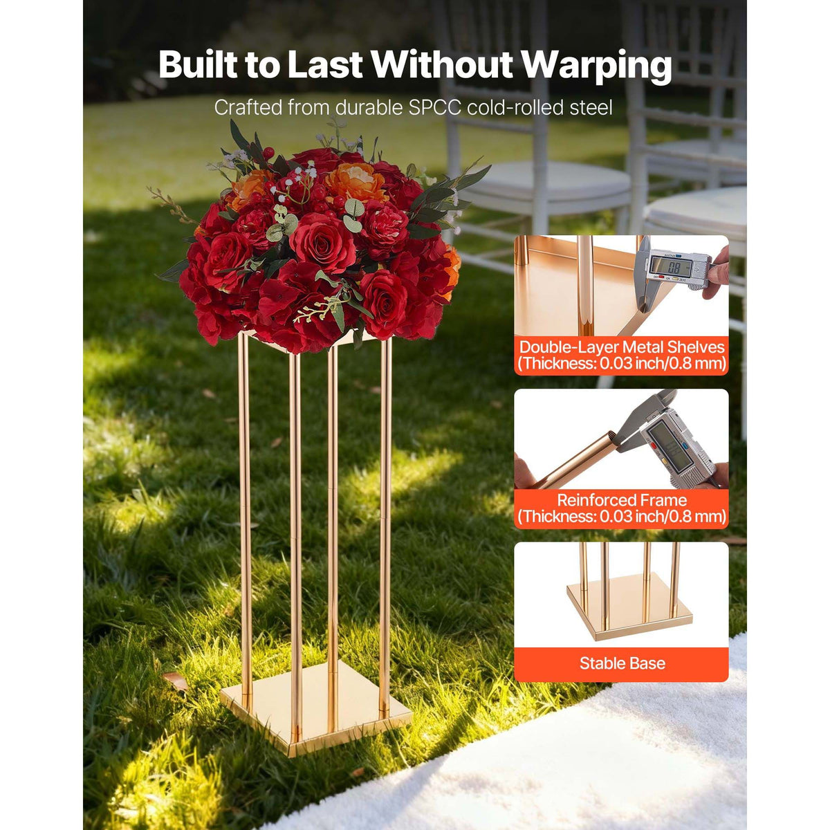 Wedding Flower Stand, 10PCS 60cm Column Flower Stand, Floral Stands with Metal Laminate, Cylindrical Cubic Floral Display Rack for Wedding, Party, Birthday, Home, Gold Centerpiece Stands