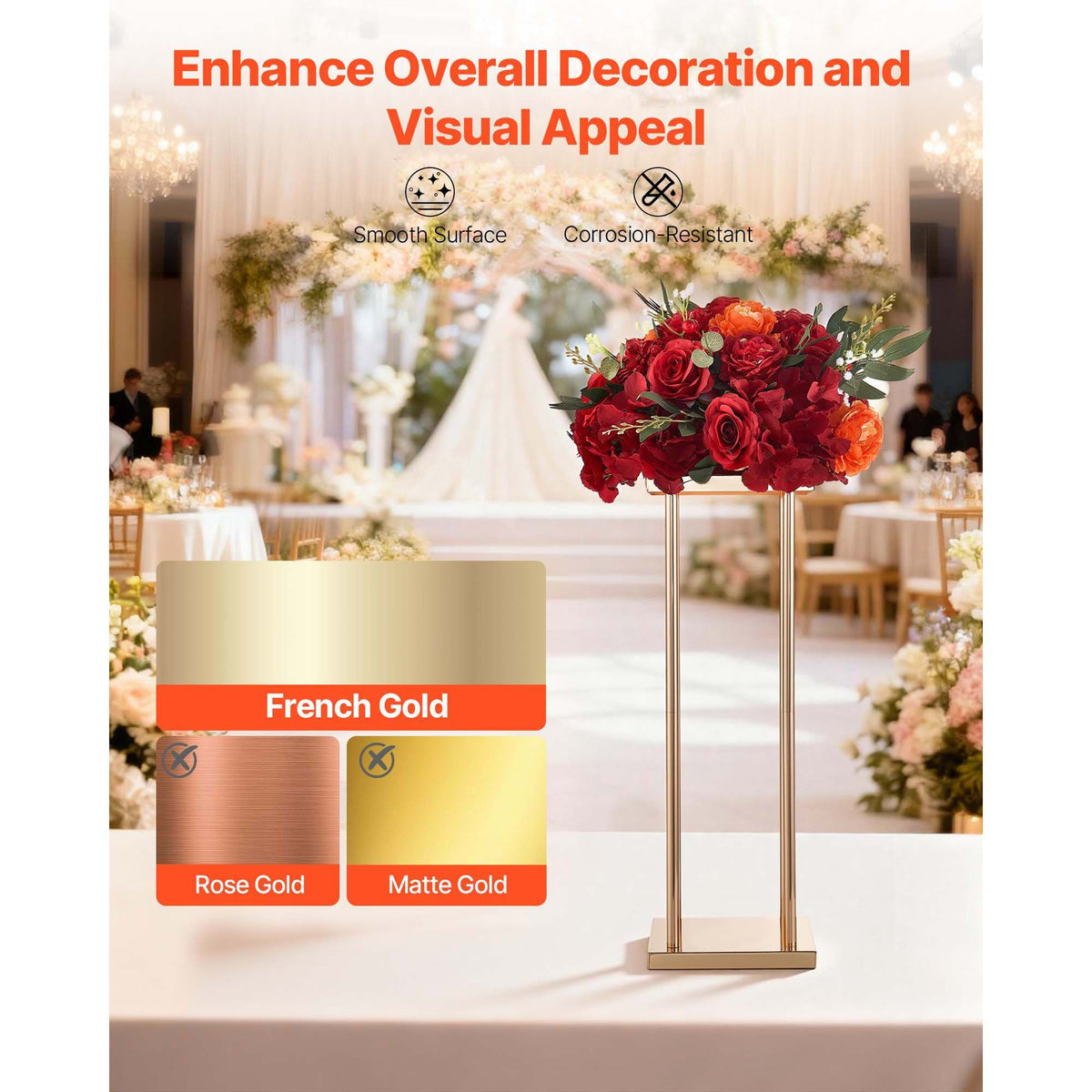 Wedding Flower Stand, 10PCS 60cm Column Flower Stand, Floral Stands with Metal Laminate, Cylindrical Cubic Floral Display Rack for Wedding, Party, Birthday, Home, Gold Centerpiece Stands