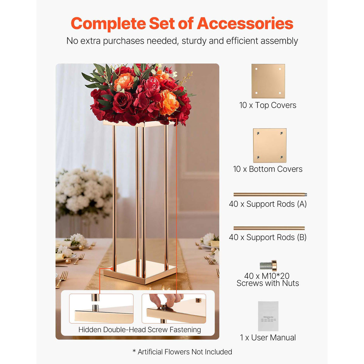 Wedding Flower Stand, 10PCS 60cm Column Flower Stand, Floral Stands with Metal Laminate, Cylindrical Cubic Floral Display Rack for Wedding, Party, Birthday, Home, Gold Centerpiece Stands