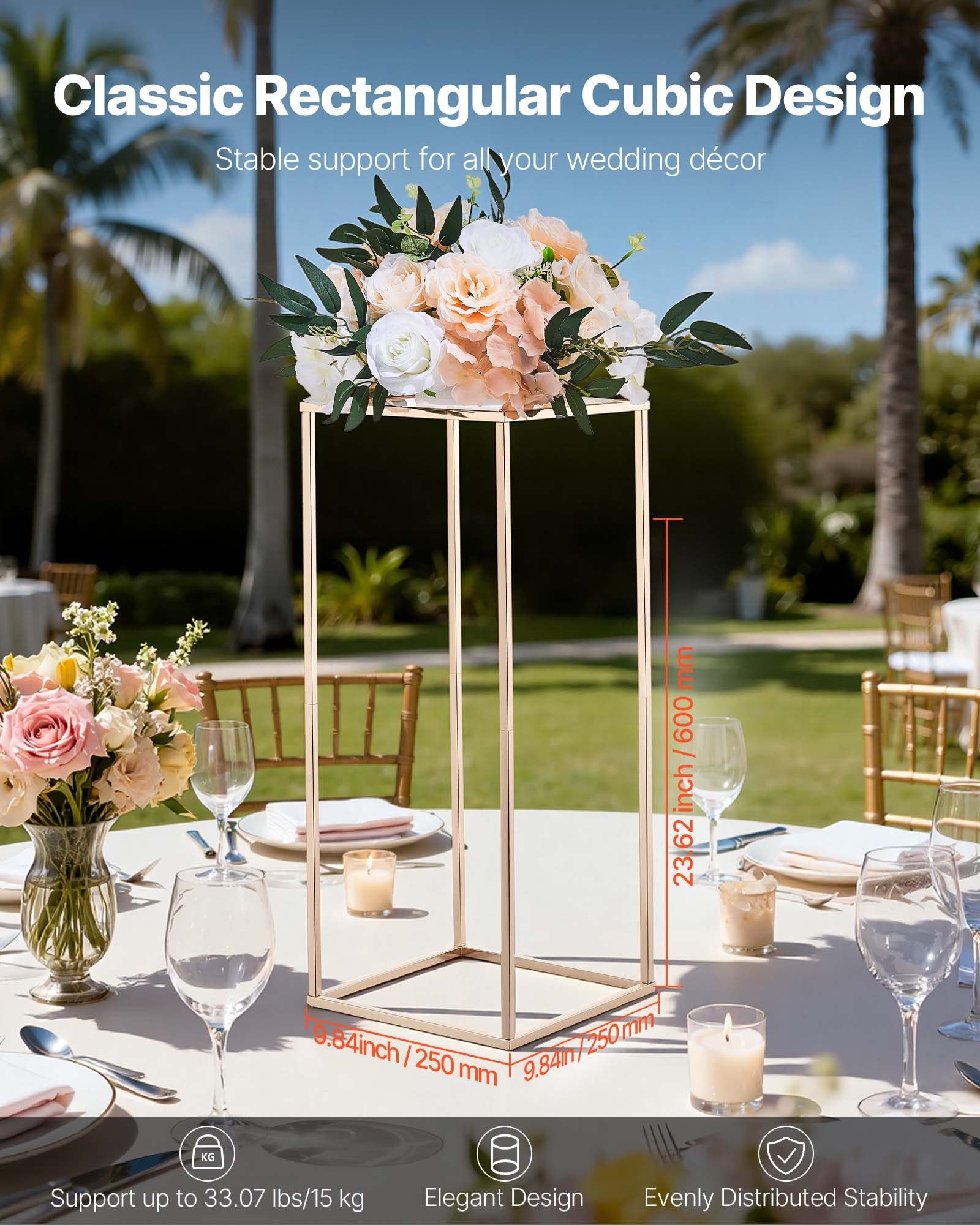 Wedding Favours: VEVOR Wedding Flower Stand, 10PCS 60cm Column Flower Stand, Floral Stands with Acrylic Laminate, Gold Rectangular Floral Display Rack for Wedding, Party, Birthday, Home,  Gold Centerpiece Stands