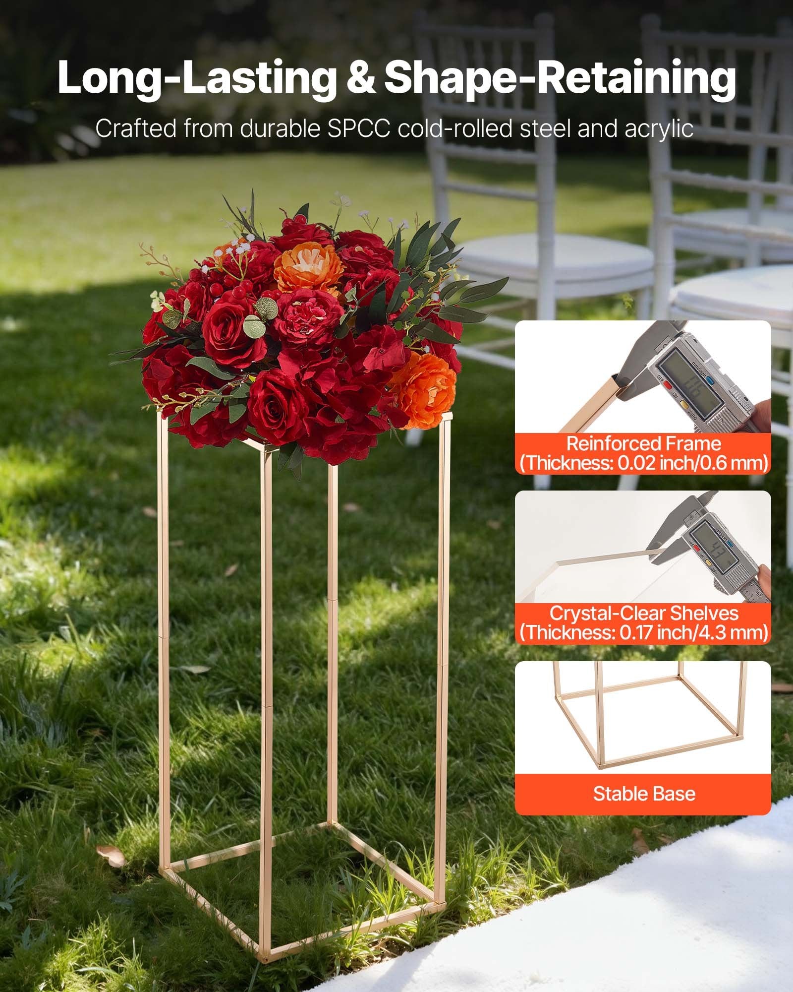 Wedding Favours: VEVOR Wedding Flower Stand, 10PCS 60cm Column Flower Stand, Floral Stands with Acrylic Laminate, Gold Rectangular Floral Display Rack for Wedding, Party, Birthday, Home,  Gold Centerpiece Stands