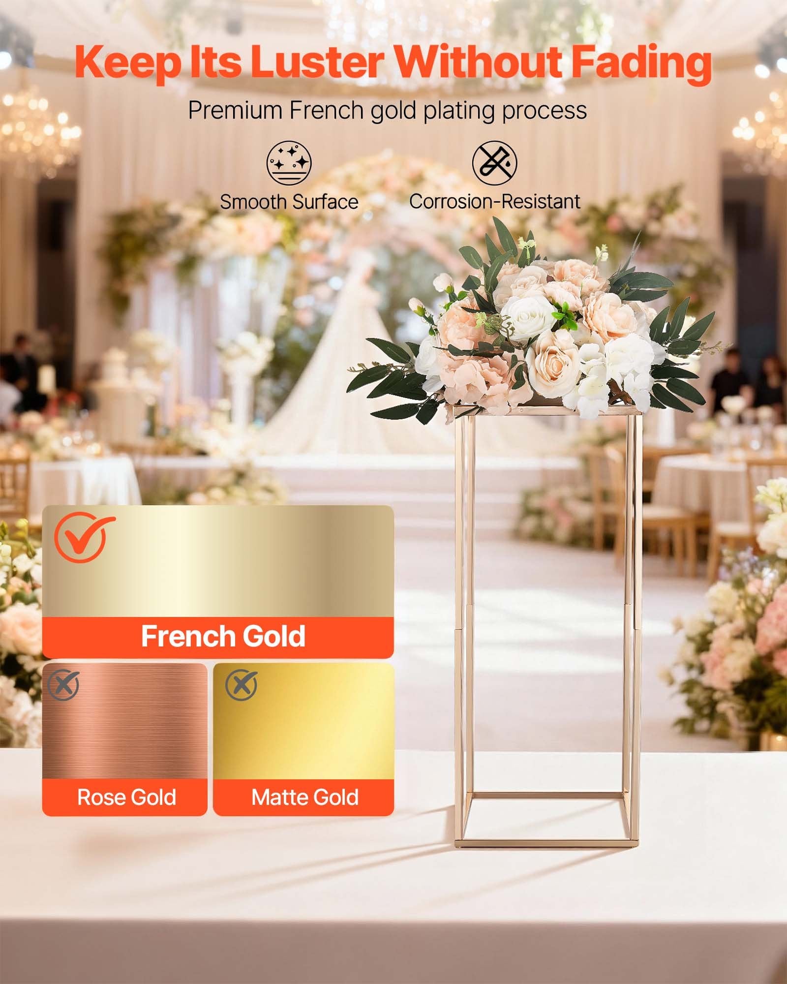 Wedding Favours: VEVOR Wedding Flower Stand, 10PCS 60cm Column Flower Stand, Floral Stands with Acrylic Laminate, Gold Rectangular Floral Display Rack for Wedding, Party, Birthday, Home,  Gold Centerpiece Stands