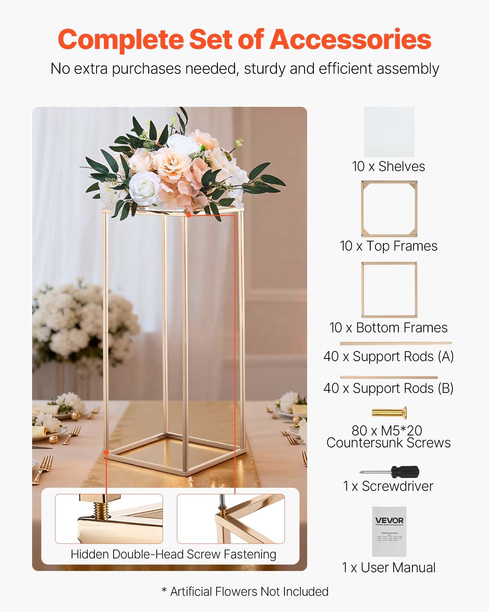 Wedding Favours: VEVOR Wedding Flower Stand, 10PCS 60cm Column Flower Stand, Floral Stands with Acrylic Laminate, Gold Rectangular Floral Display Rack for Wedding, Party, Birthday, Home,  Gold Centerpiece Stands