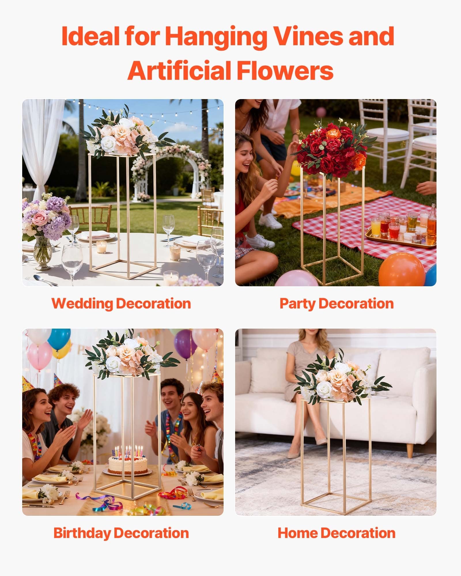 Wedding Favours: VEVOR Wedding Flower Stand, 10PCS 60cm Column Flower Stand, Floral Stands with Acrylic Laminate, Gold Rectangular Floral Display Rack for Wedding, Party, Birthday, Home,  Gold Centerpiece Stands