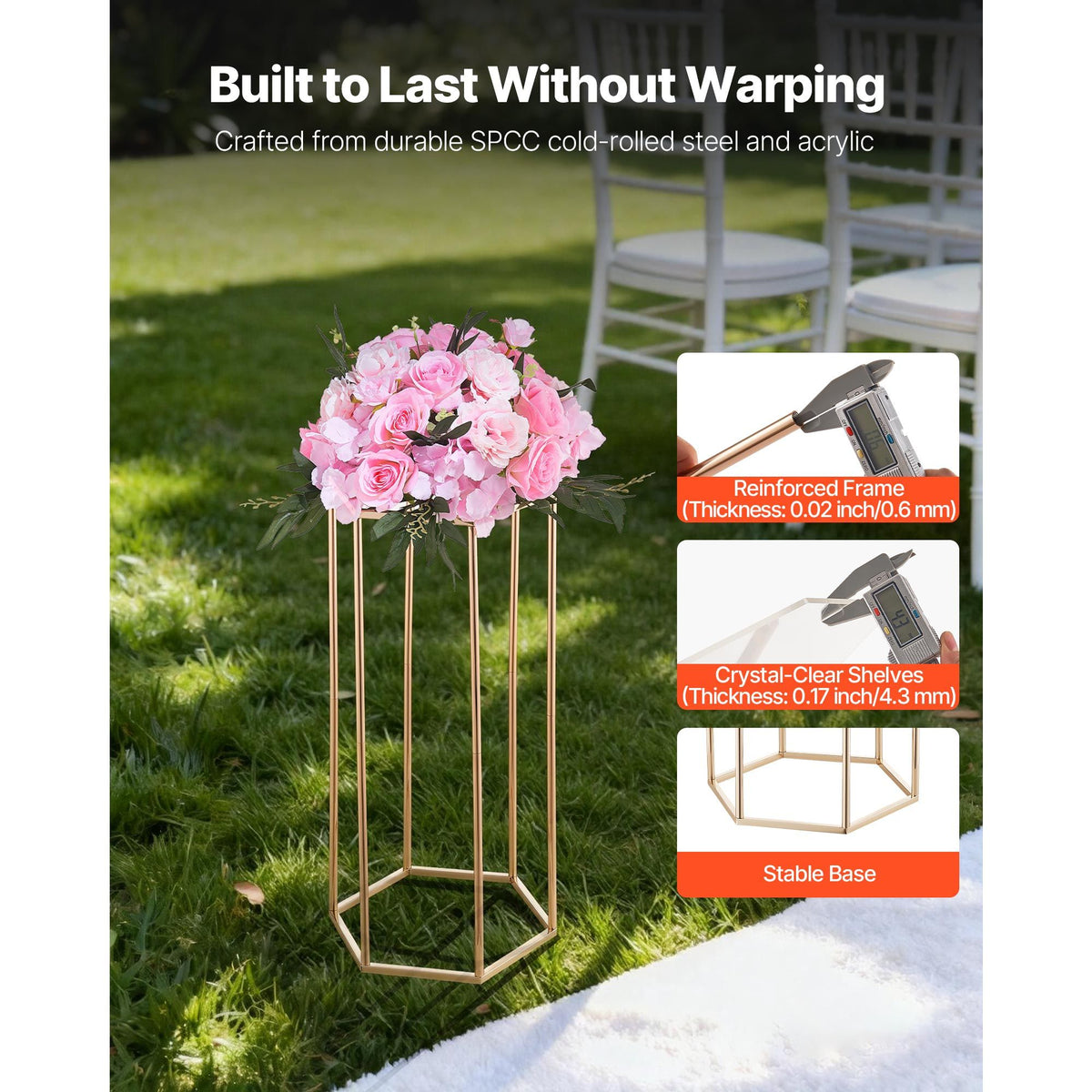 Wedding Flower Stand, 10PCS 60cm Column Flower Stand, Floral Stands with Acrylic Laminate, Hexagonal Cubic Floral Display Rack for Wedding, Party, Birthday, Home, Gold Centerpiece Stands