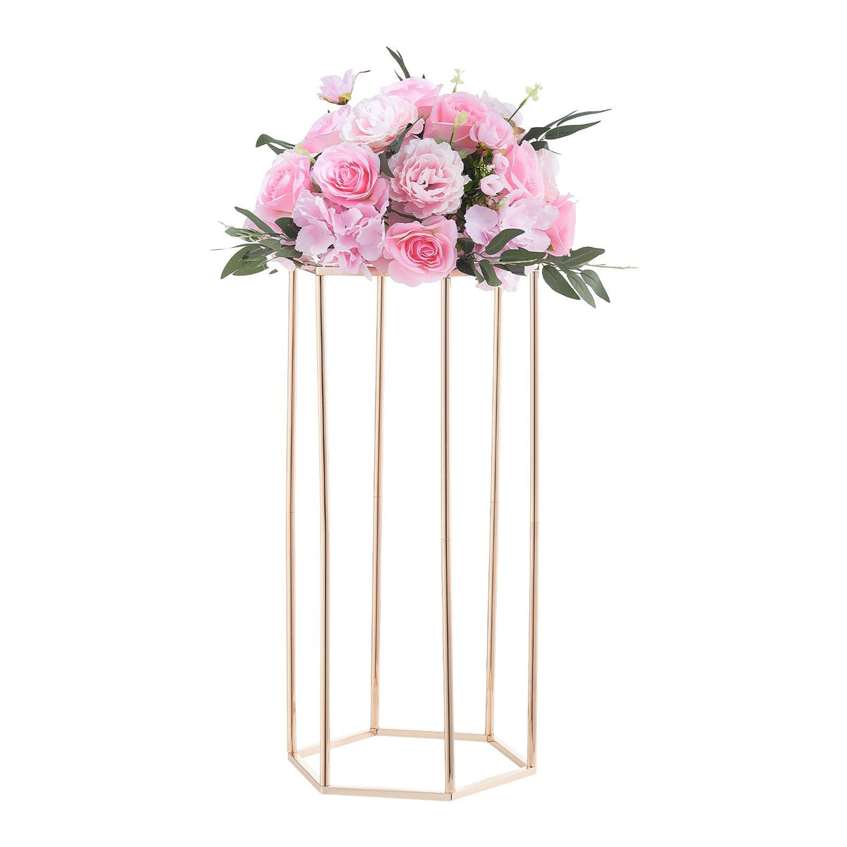 Wedding Flower Stand, 10PCS 60cm Column Flower Stand, Floral Stands with Acrylic Laminate, Hexagonal Cubic Floral Display Rack for Wedding, Party, Birthday, Home, Gold Centerpiece Stands