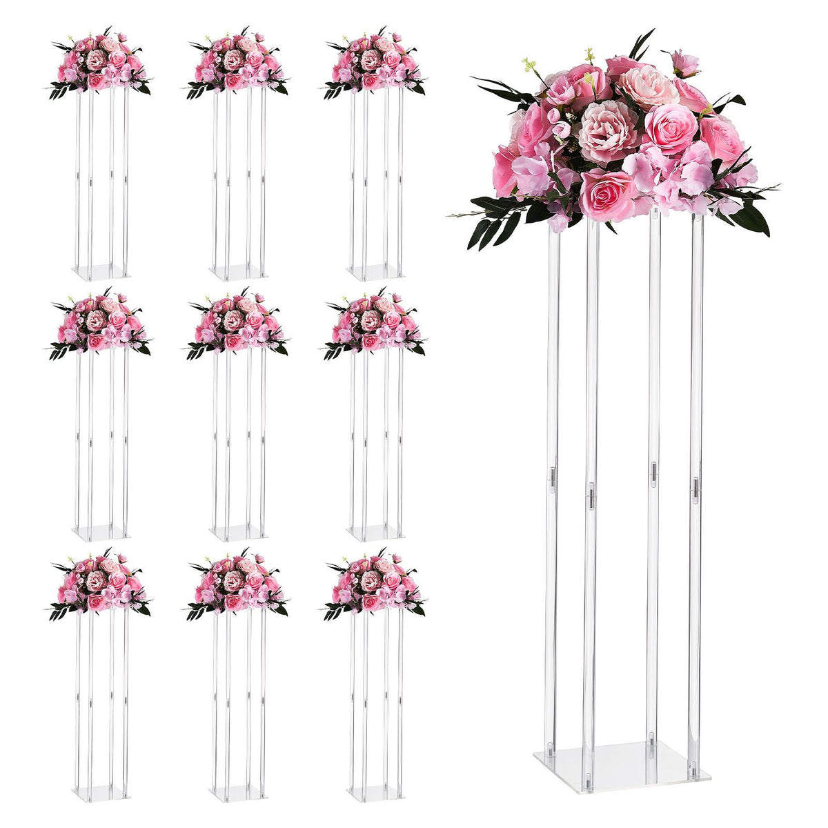 Wedding Flower Stand, 10PCS 80cm Column Flower Stand, Floral Stands with Acrylic Laminate, Cylindrical Cubic Floral Display Rack for Wedding, Party, Birthday, Home, Centerpiece Stands