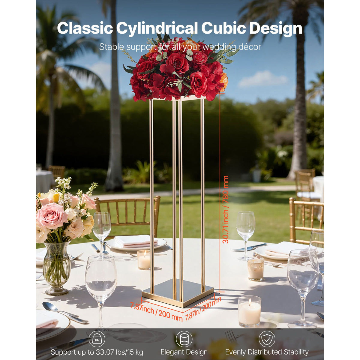 Wedding Flower Stand, 10PCS 80cm Column Flower Stand, Floral Stands with Metal Laminate, Cylindrical Cubic Floral Display Rack for Wedding, Party, Birthday, Home, Gold Centerpiece Stands