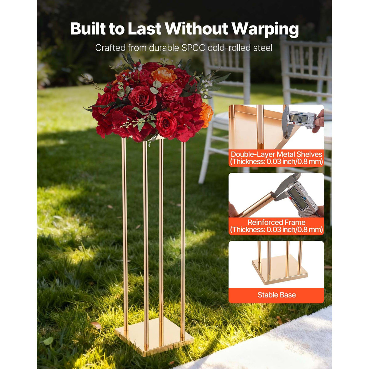 Wedding Flower Stand, 10PCS 80cm Column Flower Stand, Floral Stands with Metal Laminate, Cylindrical Cubic Floral Display Rack for Wedding, Party, Birthday, Home, Gold Centerpiece Stands