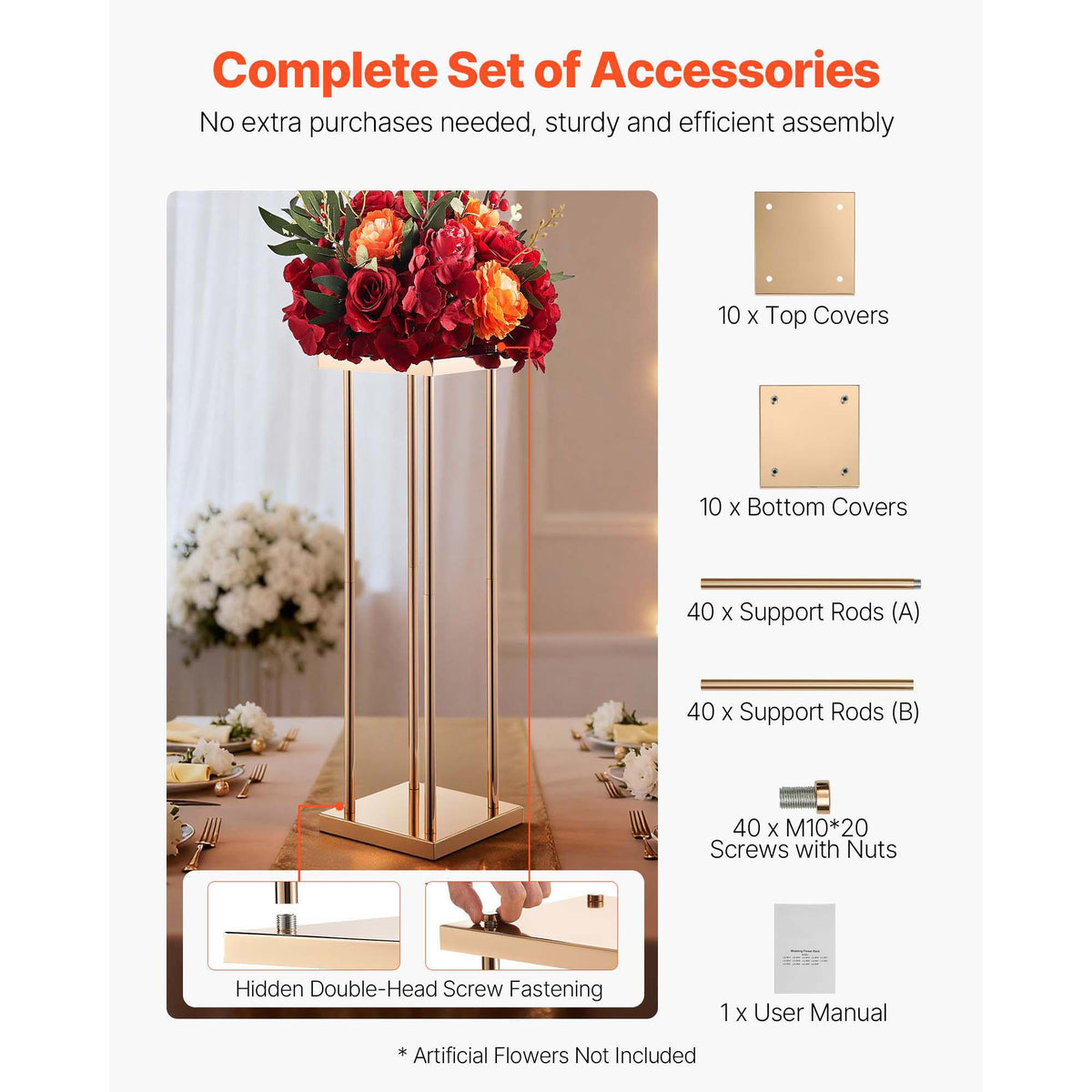 Wedding Flower Stand, 10PCS 80cm Column Flower Stand, Floral Stands with Metal Laminate, Cylindrical Cubic Floral Display Rack for Wedding, Party, Birthday, Home, Gold Centerpiece Stands