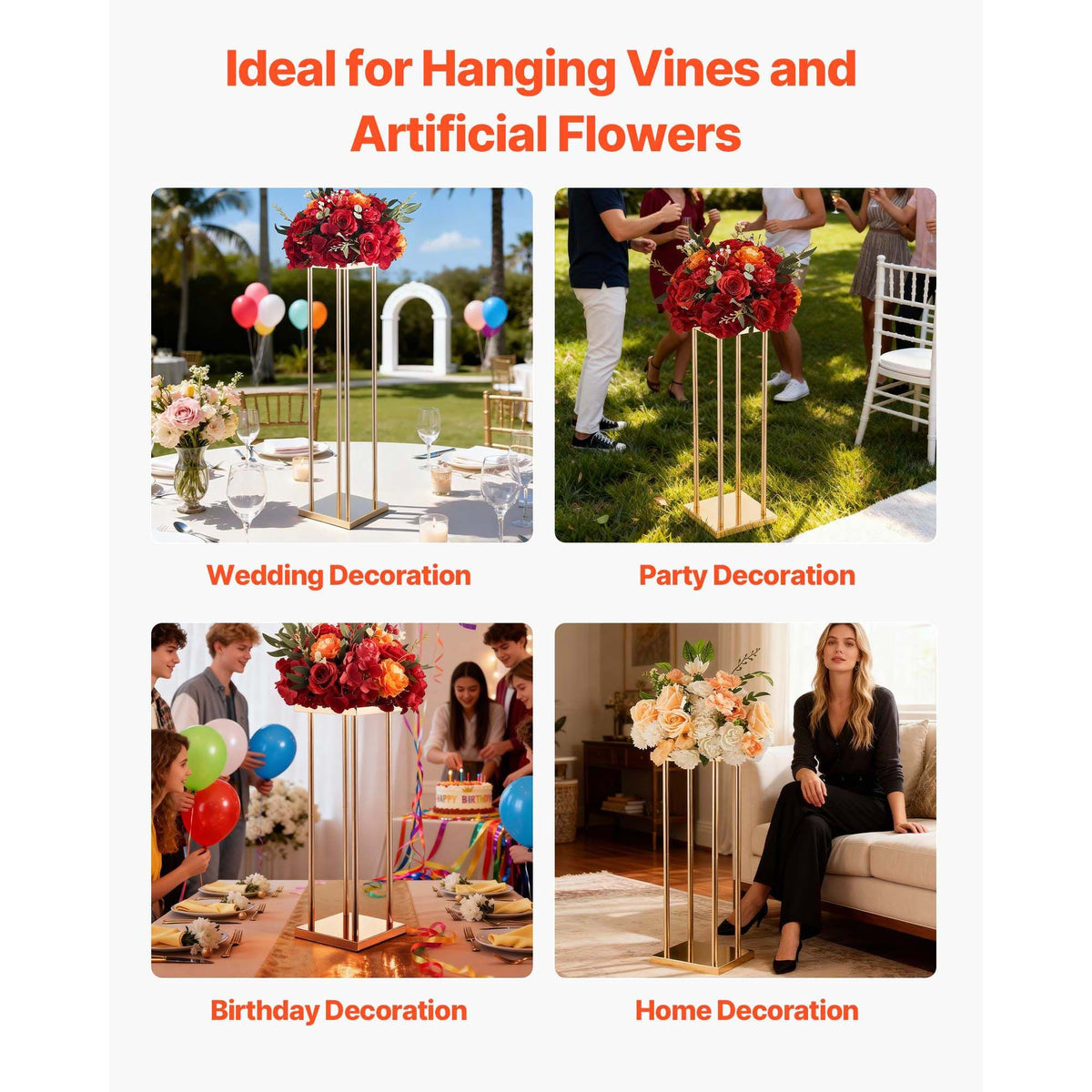 Wedding Flower Stand, 10PCS 80cm Column Flower Stand, Floral Stands with Metal Laminate, Cylindrical Cubic Floral Display Rack for Wedding, Party, Birthday, Home, Gold Centerpiece Stands