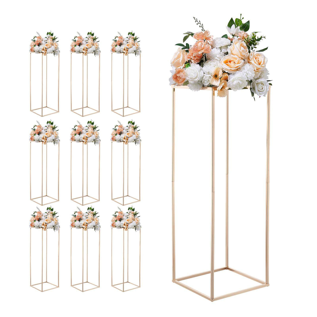 Wedding Flower Stand, 10PCS 80cm Column Flower Stand, Floral Stands with Metal Laminate, Gold Rectangular Floral Display Rack for Wedding, Party, Birthday, Home,  Gold Centerpiece Stands