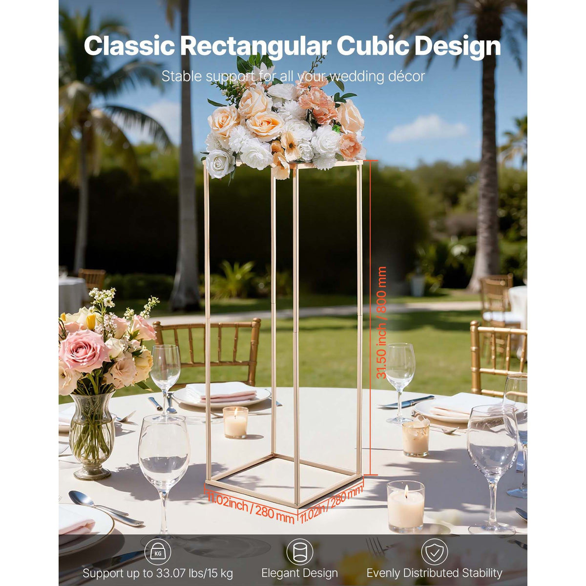 Wedding Flower Stand, 10PCS 80cm Column Flower Stand, Floral Stands with Metal Laminate, Gold Rectangular Floral Display Rack for Wedding, Party, Birthday, Home,  Gold Centerpiece Stands