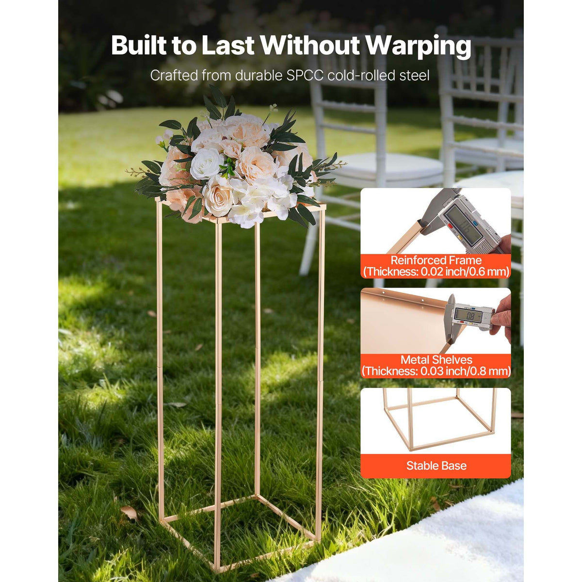 Wedding Flower Stand, 10PCS 80cm Column Flower Stand, Floral Stands with Metal Laminate, Gold Rectangular Floral Display Rack for Wedding, Party, Birthday, Home,  Gold Centerpiece Stands