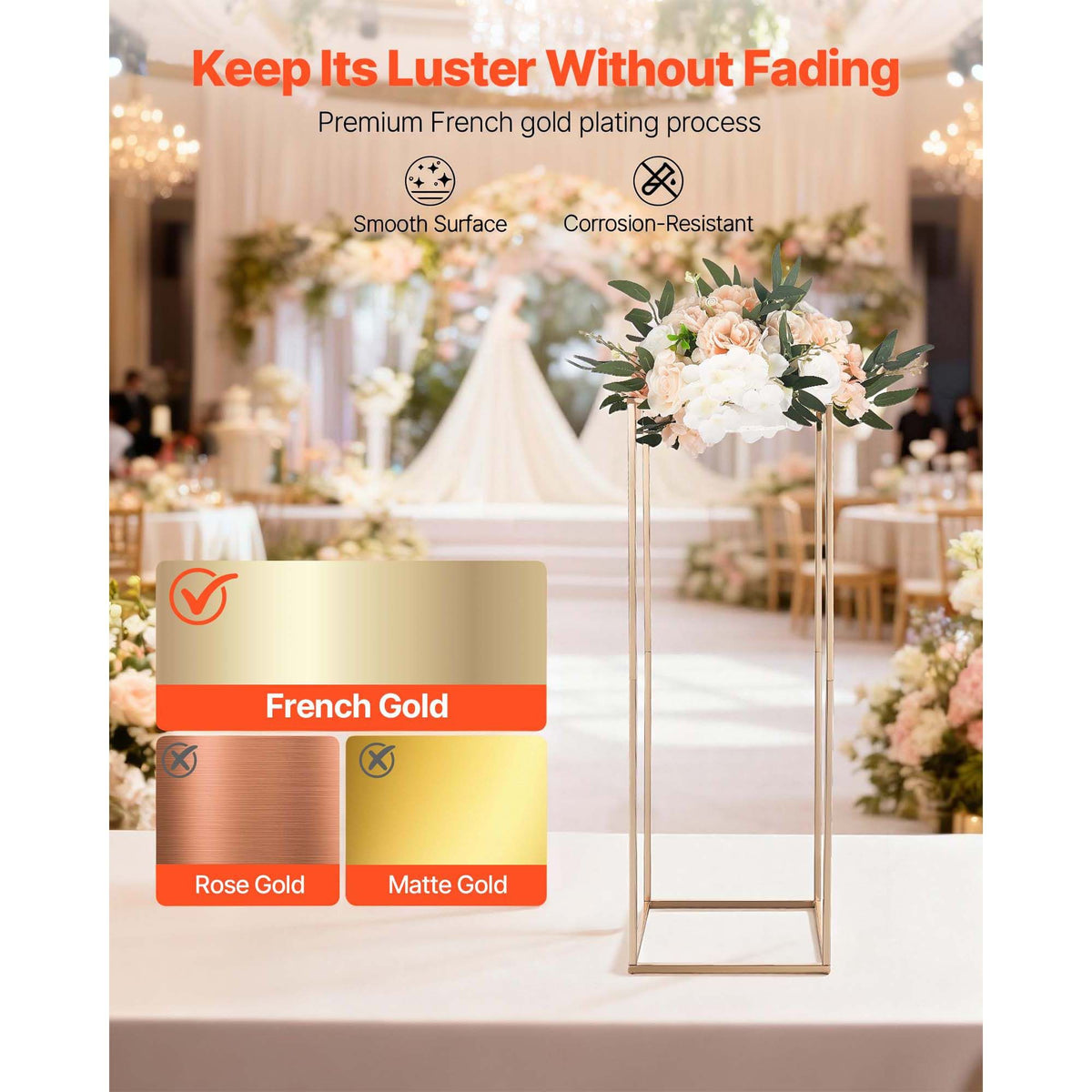 Wedding Flower Stand, 10PCS 80cm Column Flower Stand, Floral Stands with Metal Laminate, Gold Rectangular Floral Display Rack for Wedding, Party, Birthday, Home,  Gold Centerpiece Stands
