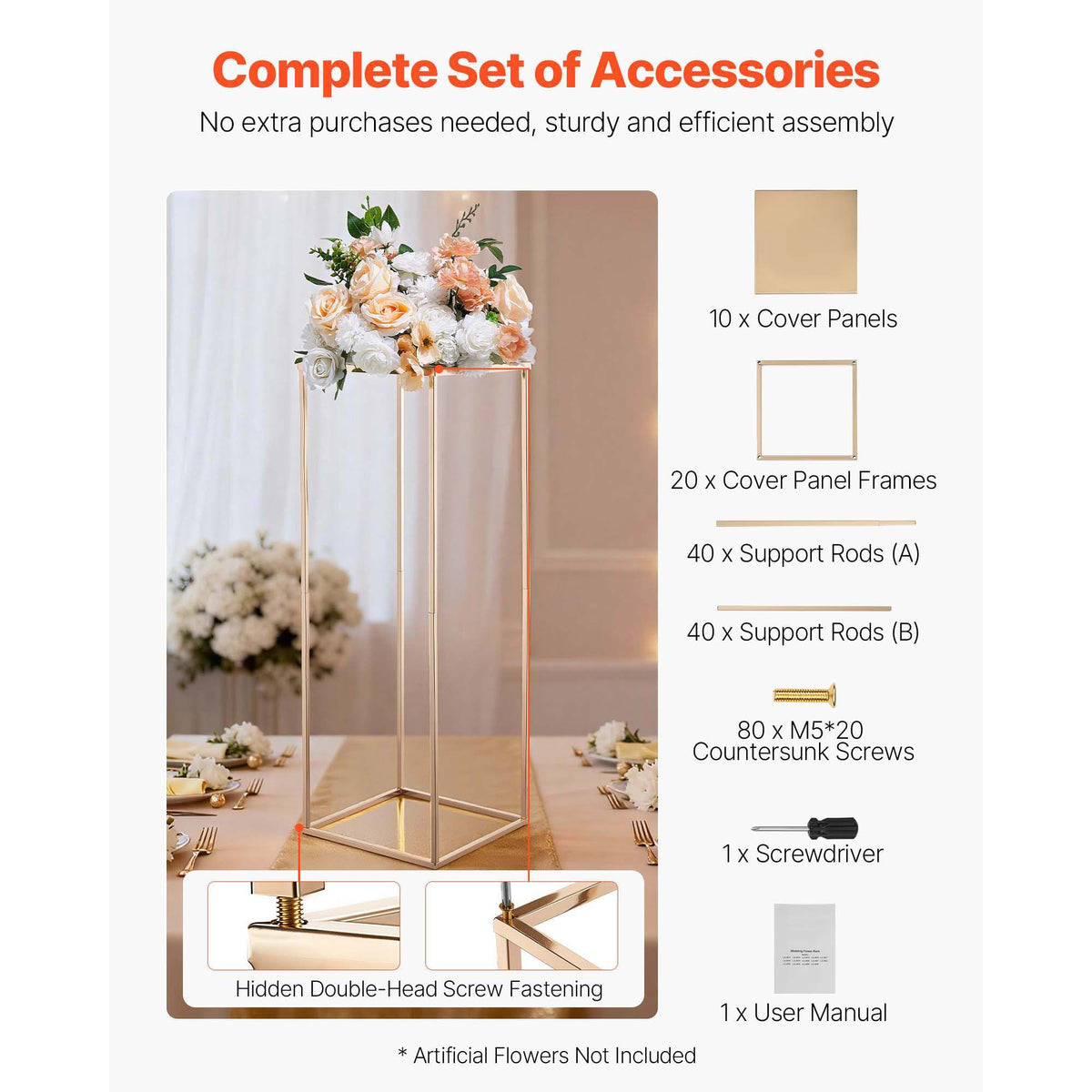 Wedding Flower Stand, 10PCS 80cm Column Flower Stand, Floral Stands with Metal Laminate, Gold Rectangular Floral Display Rack for Wedding, Party, Birthday, Home,  Gold Centerpiece Stands