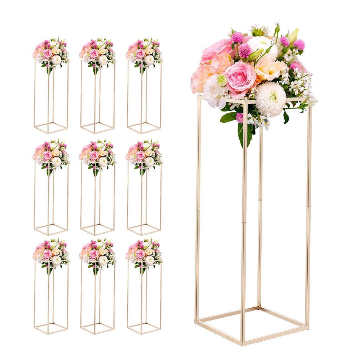 Wedding Flower Stand, 10PCS 80cm Column Flower Stand, Floral Stands with Hidden Screw, Rectangular Cubic Floral Display Rack for Wedding, Party, Birthday, Home, Gold Centerpiece Stands
